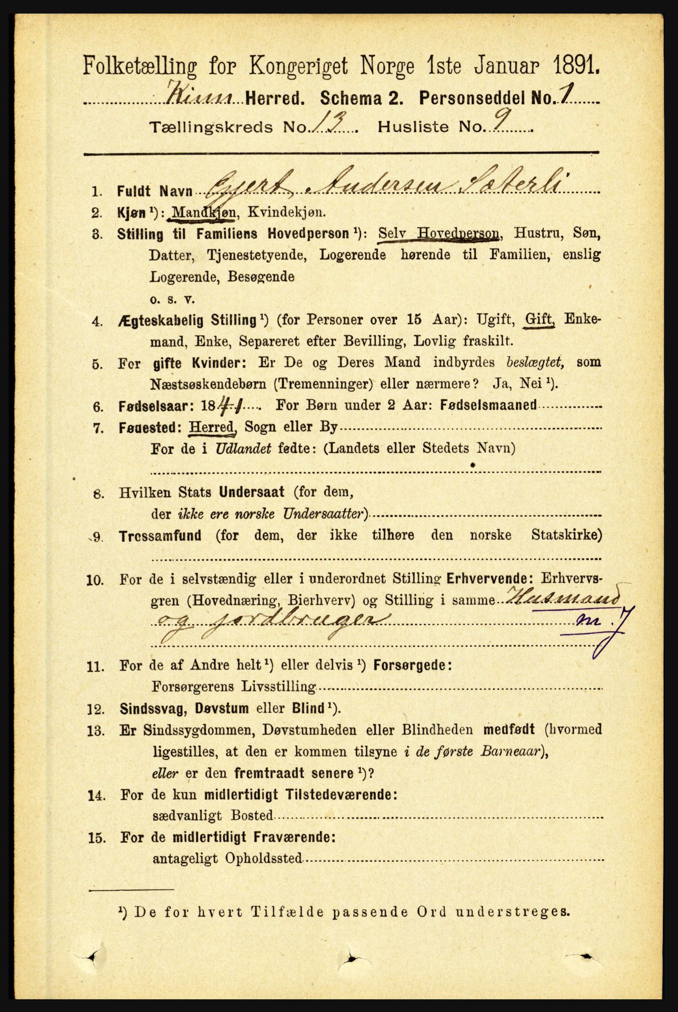 RA, 1891 census for 1437 Kinn, 1891, p. 5115