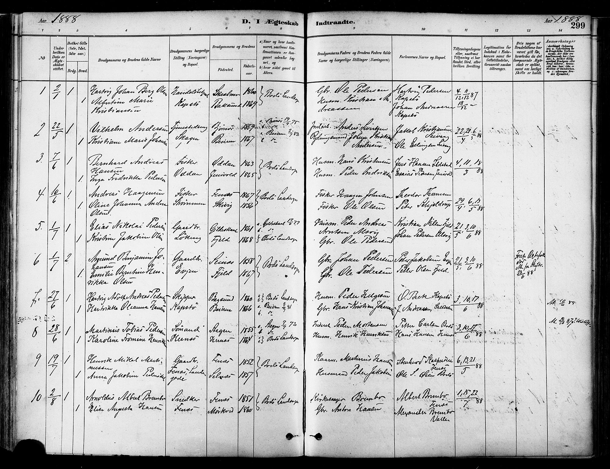 Ministerialprotokoller, klokkerbøker og fødselsregistre - Nordland, SAT/A-1459/802/L0054: Parish register (official) no. 802A01, 1879-1893, p. 299