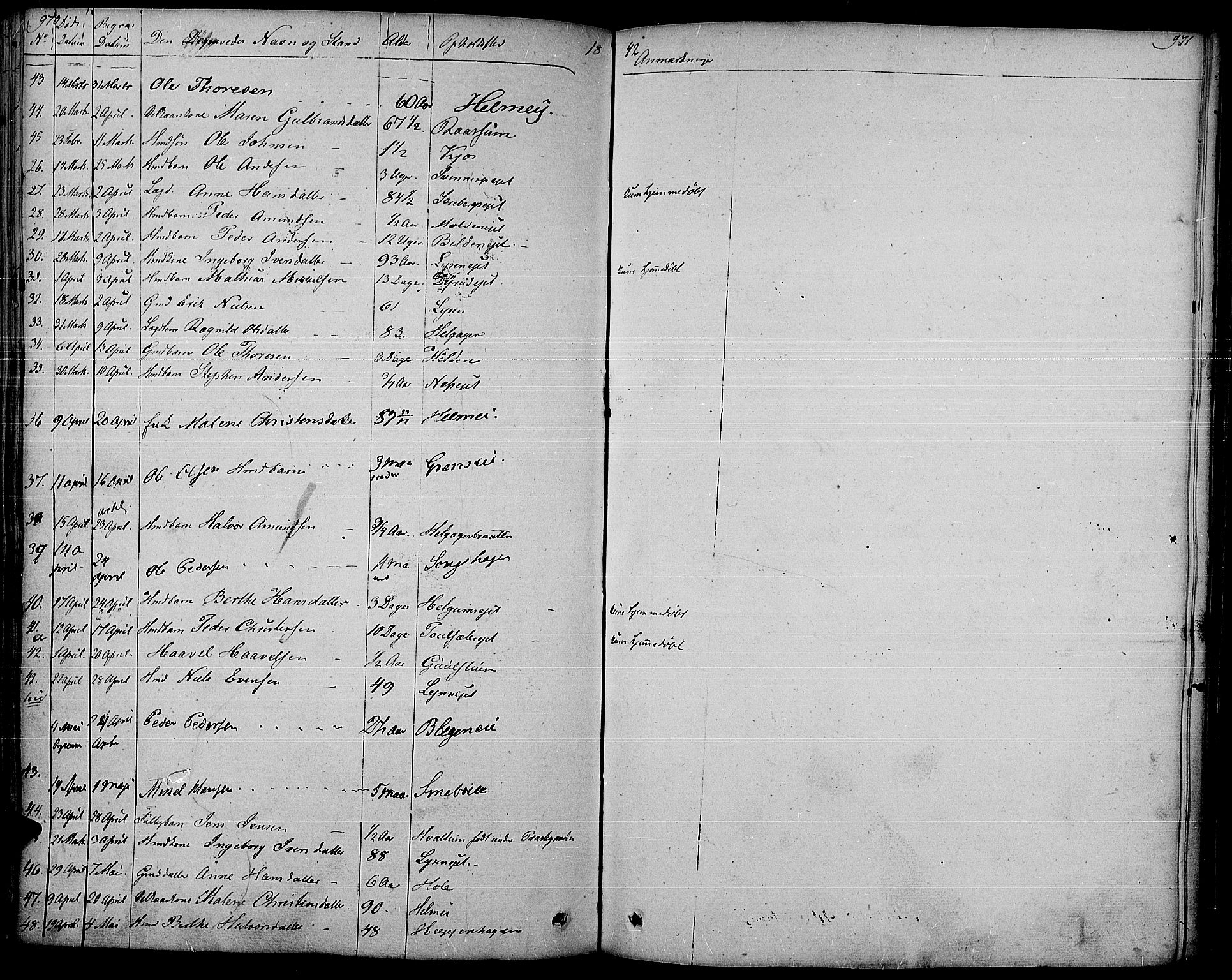 Gran prestekontor, SAH/PREST-112/H/Ha/Haa/L0010: Parish register (official) no. 10, 1824-1842, p. 970-971