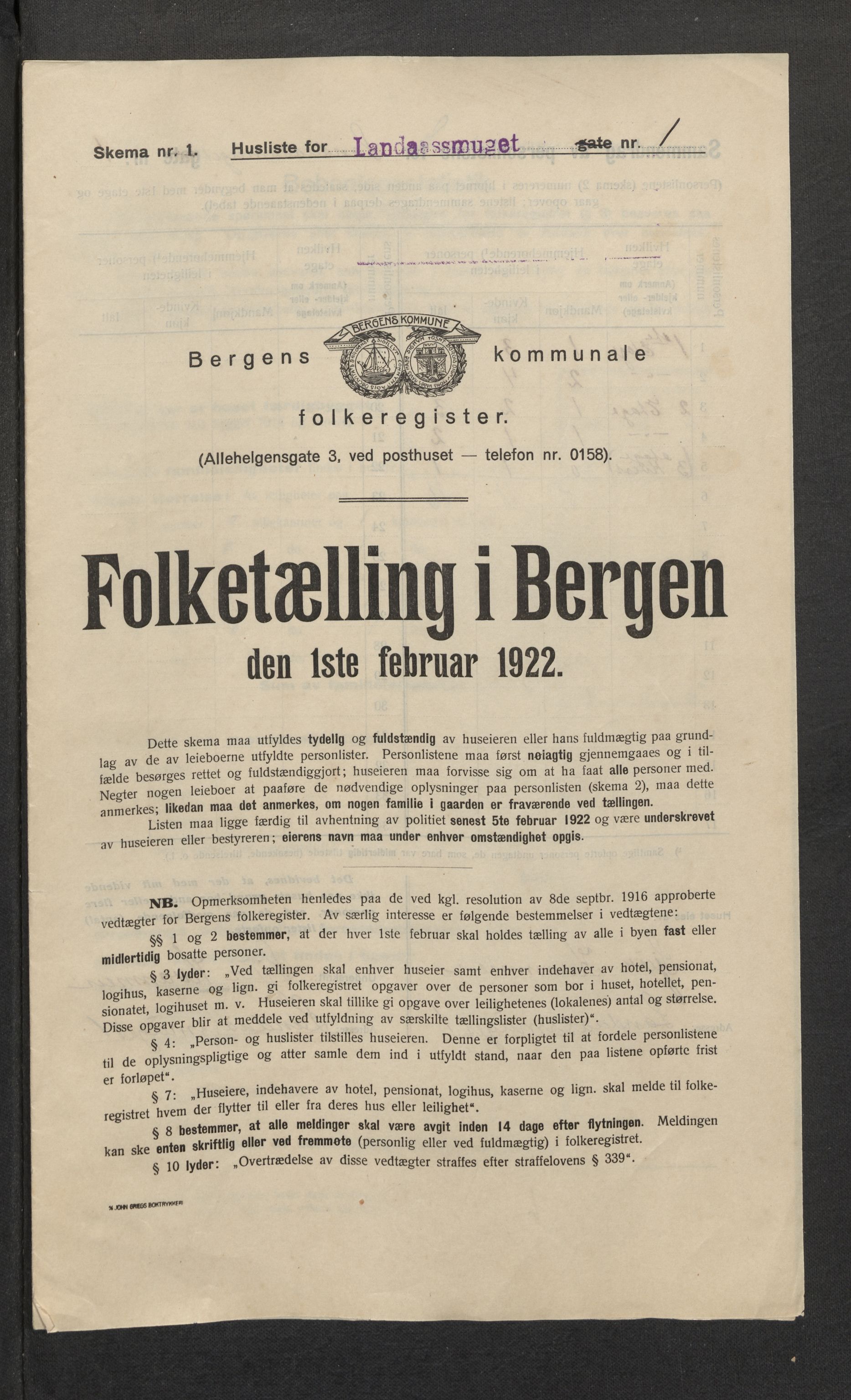 SAB, Municipal Census 1922 for Bergen, 1922, p. 22174