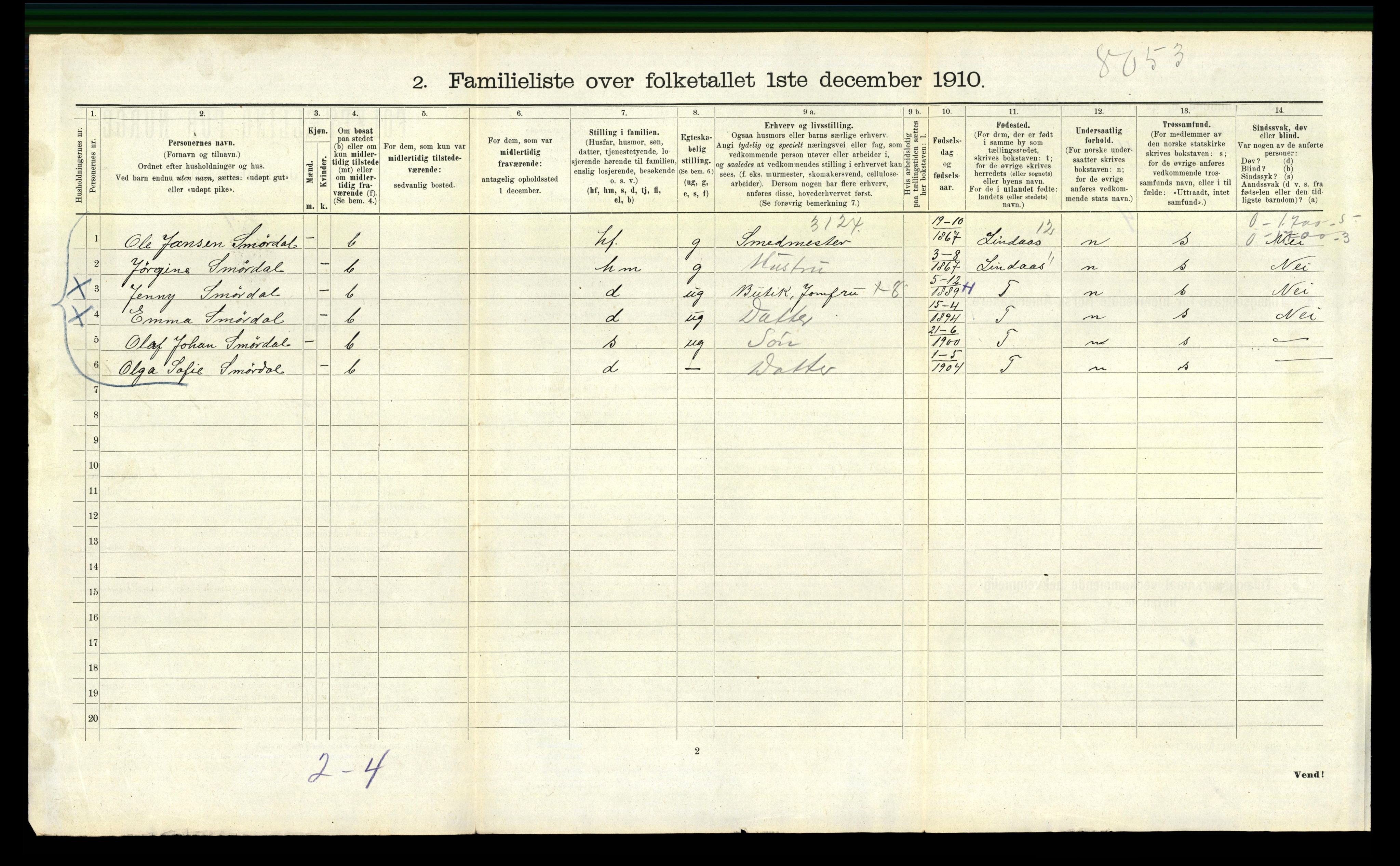 RA, 1910 census for Bergen, 1910, p. 21938