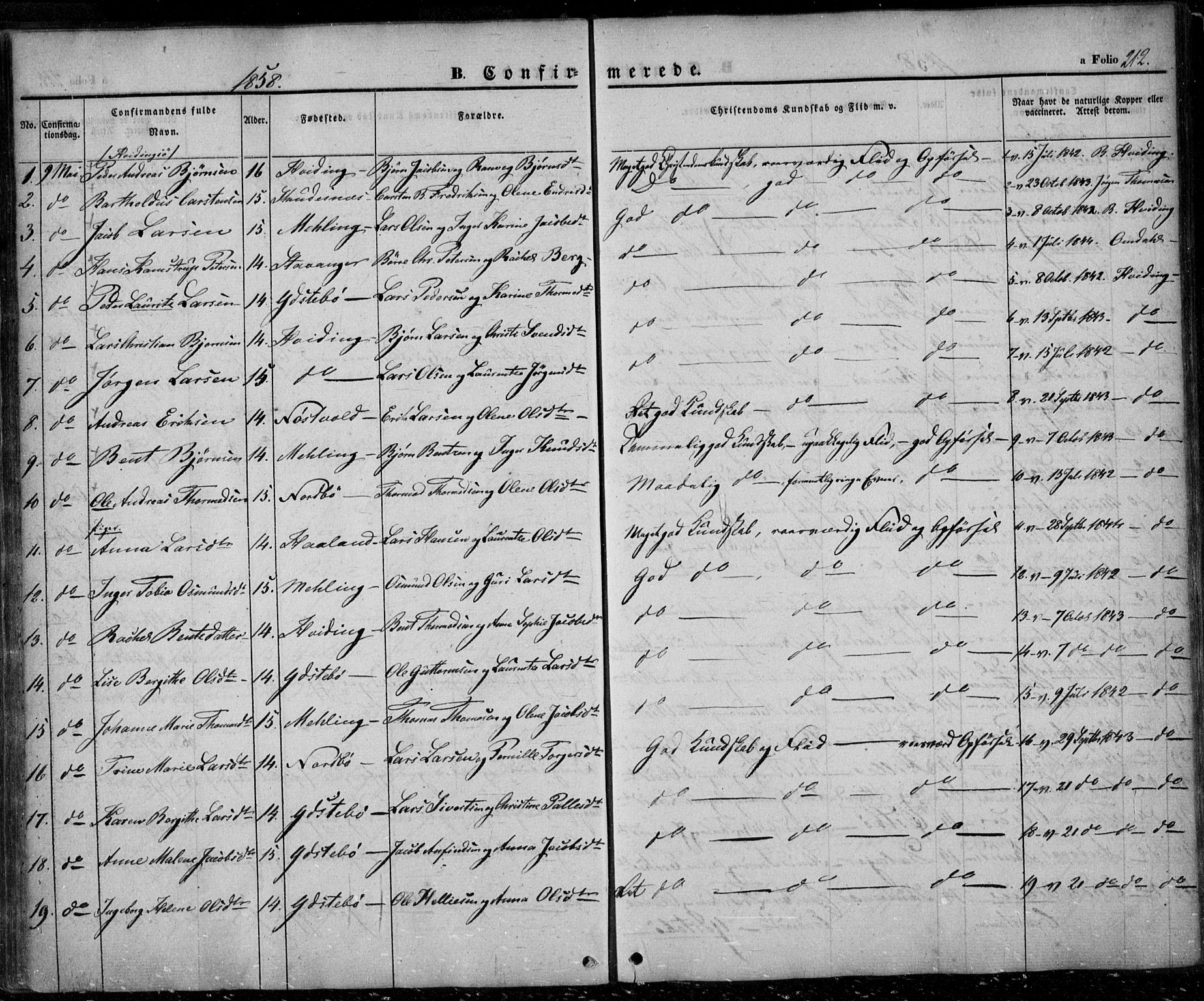 Rennesøy sokneprestkontor, SAST/A -101827/H/Ha/Haa/L0005: Parish register (official) no. A 5, 1838-1859, p. 212