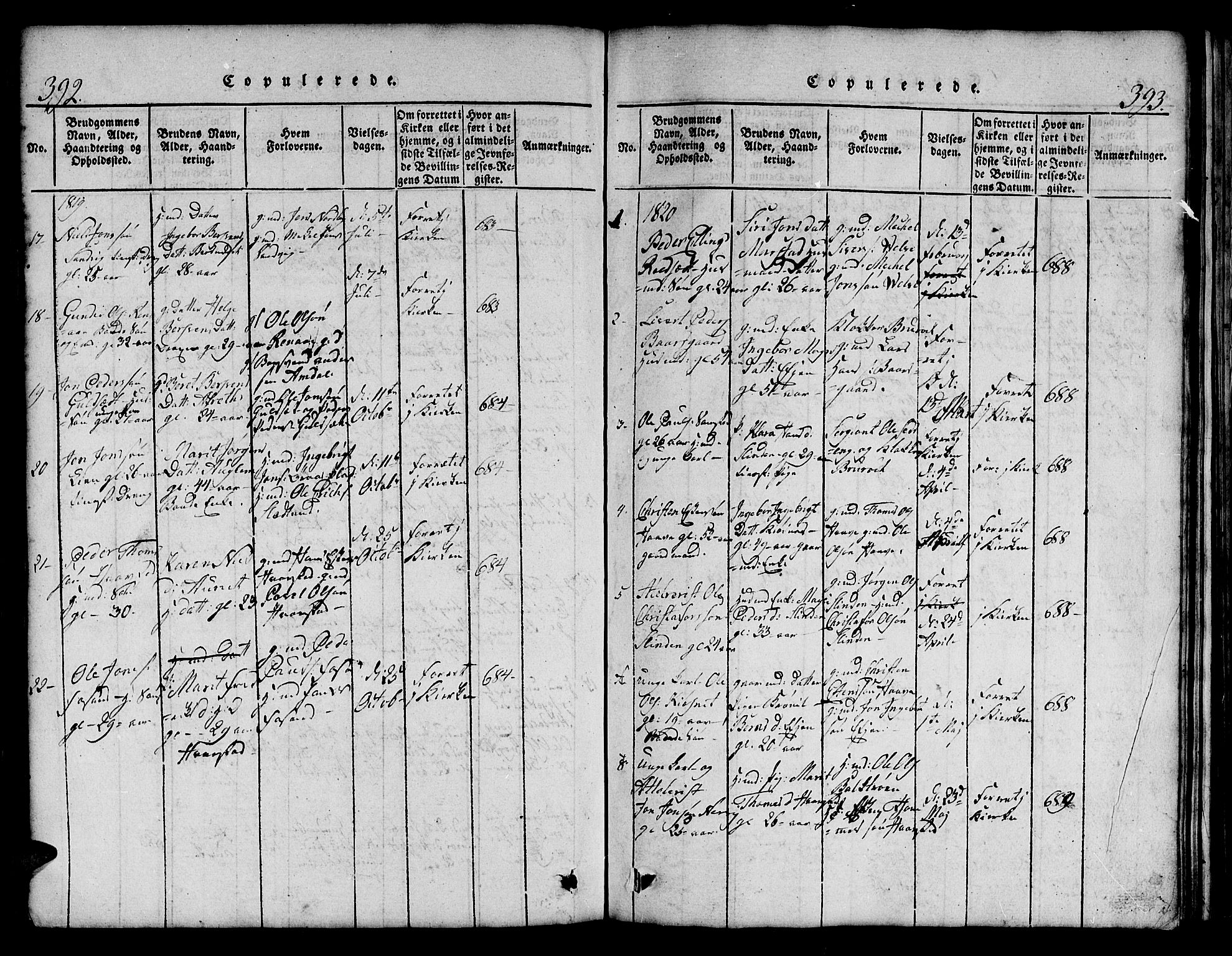 Ministerialprotokoller, klokkerbøker og fødselsregistre - Sør-Trøndelag, SAT/A-1456/695/L1152: Parish register (copy) no. 695C03, 1816-1831, p. 392-393