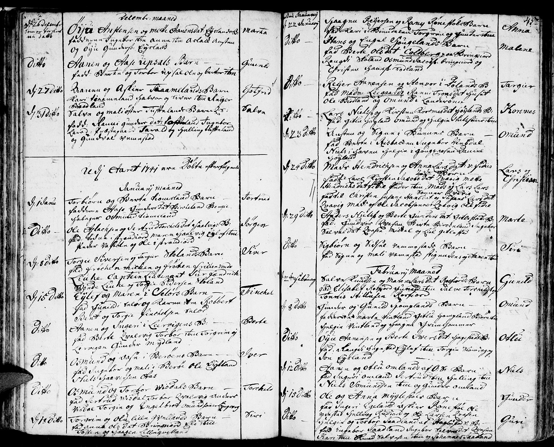 Lyngdal sokneprestkontor, AV/SAK-1111-0029/F/Fa/Fac/L0001: Parish register (official) no. A 1, 1727-1779, p. 45