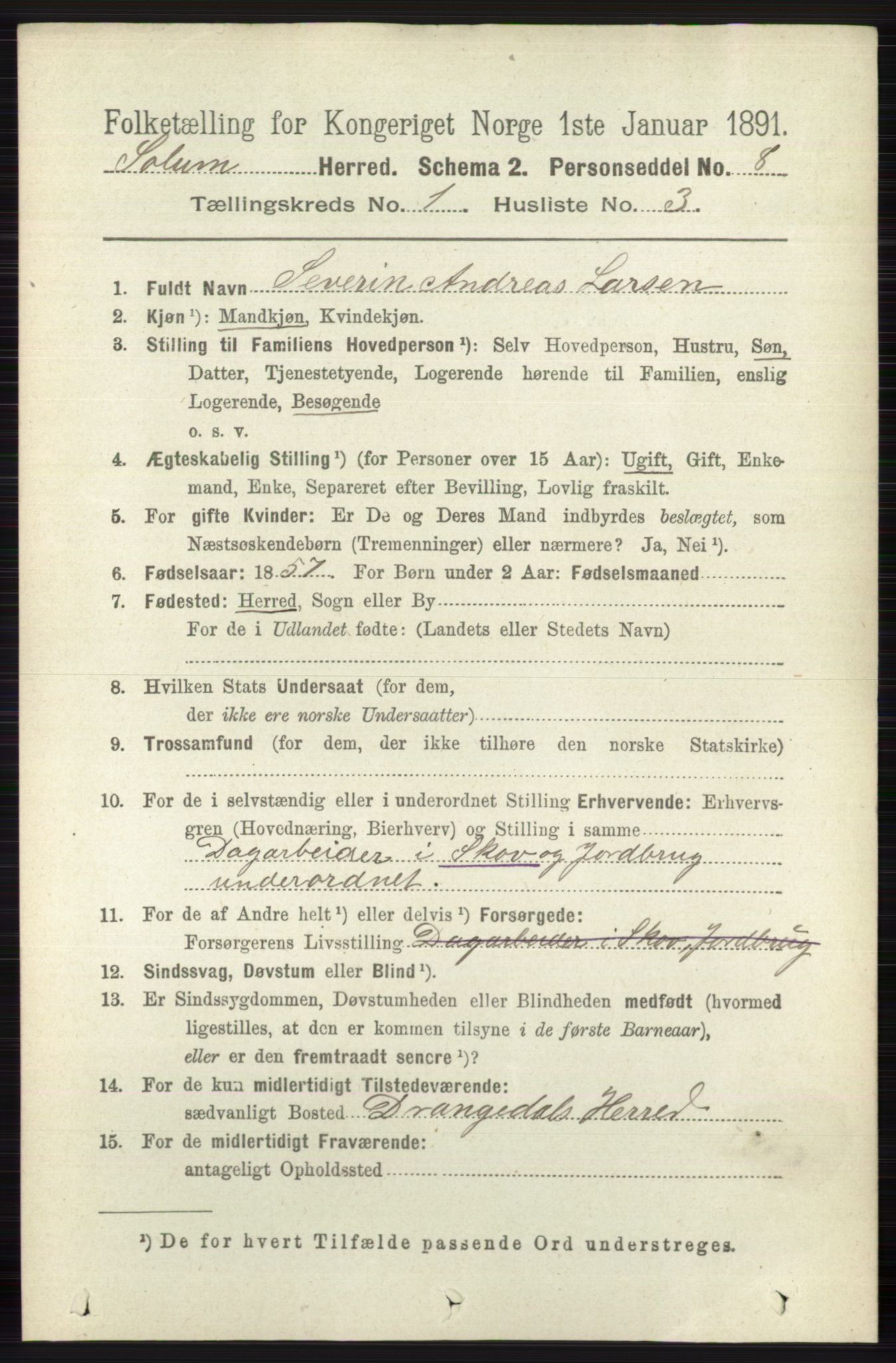 RA, 1891 census for 0818 Solum, 1891, p. 64