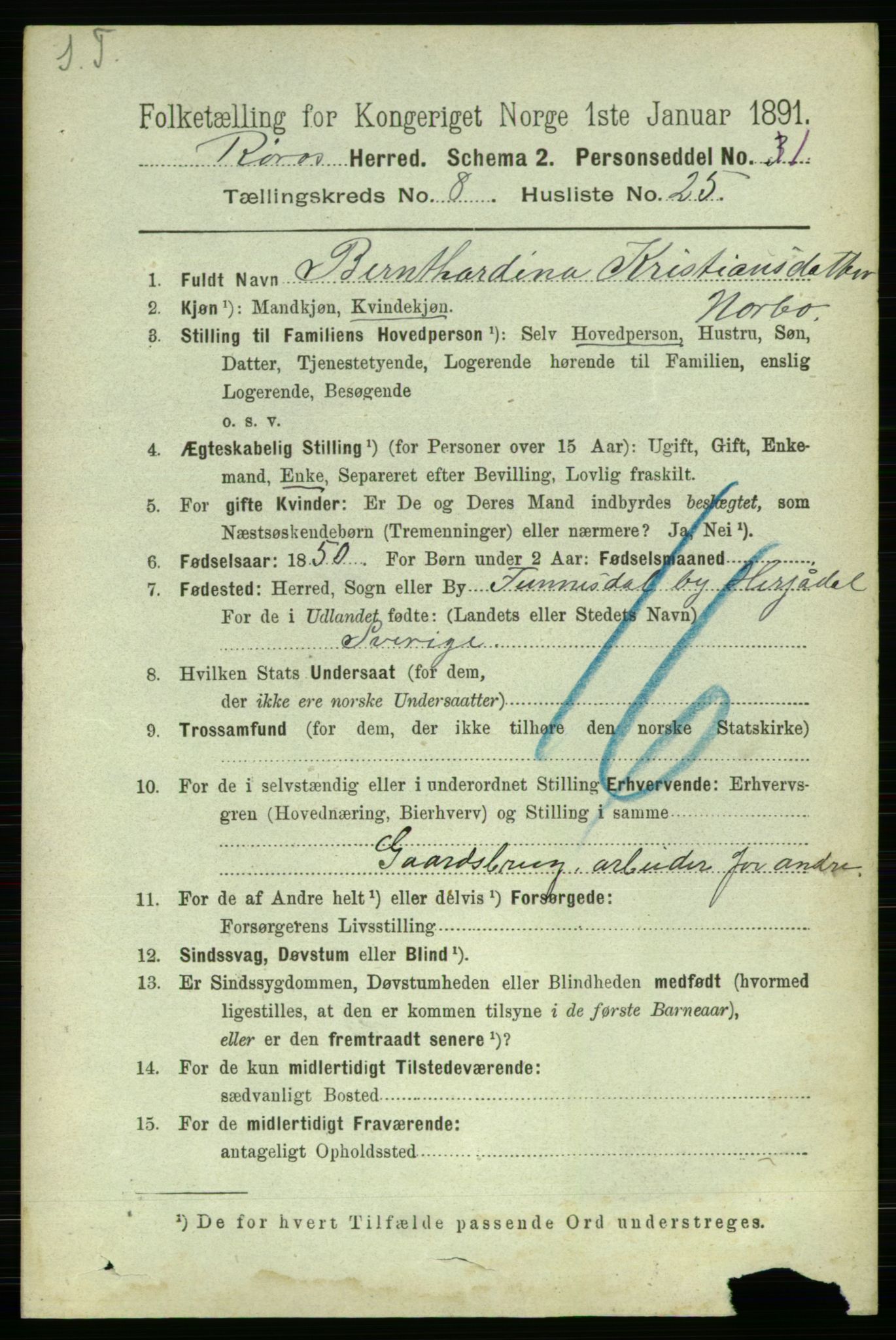 RA, 1891 census for 1640 Røros, 1891, p. 1784