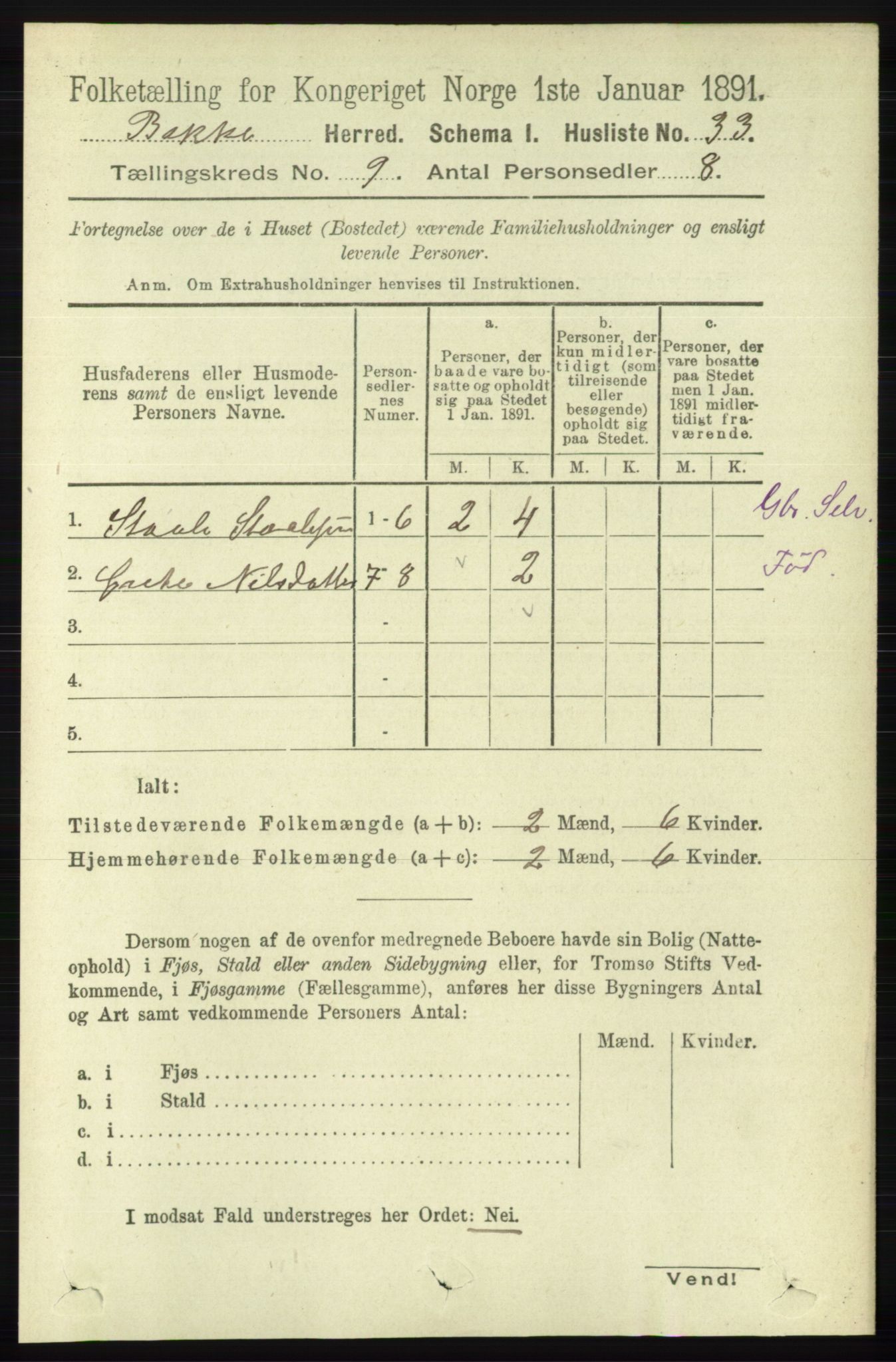 RA, 1891 census for 1045 Bakke, 1891, p. 1746