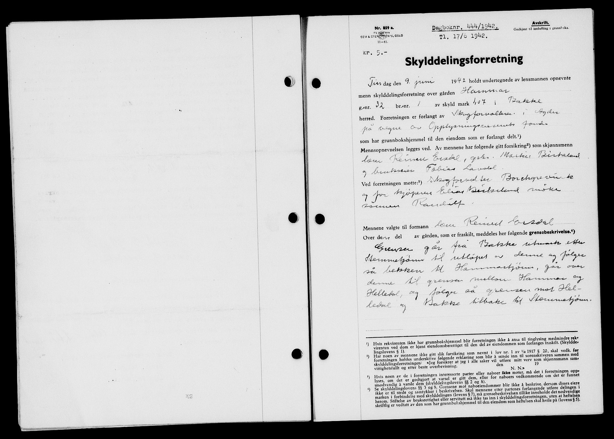 Flekkefjord sorenskriveri, SAK/1221-0001/G/Gb/Gba/L0057: Mortgage book no. A-5, 1941-1942, Diary no: : 444/1942