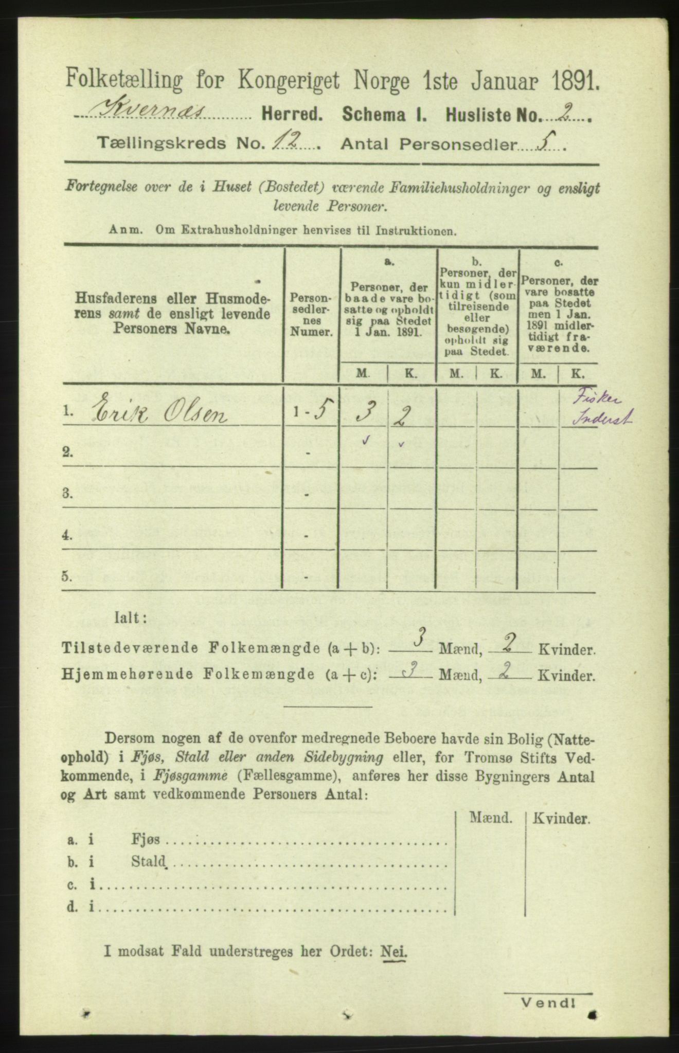 RA, 1891 census for 1553 Kvernes, 1891, p. 5165