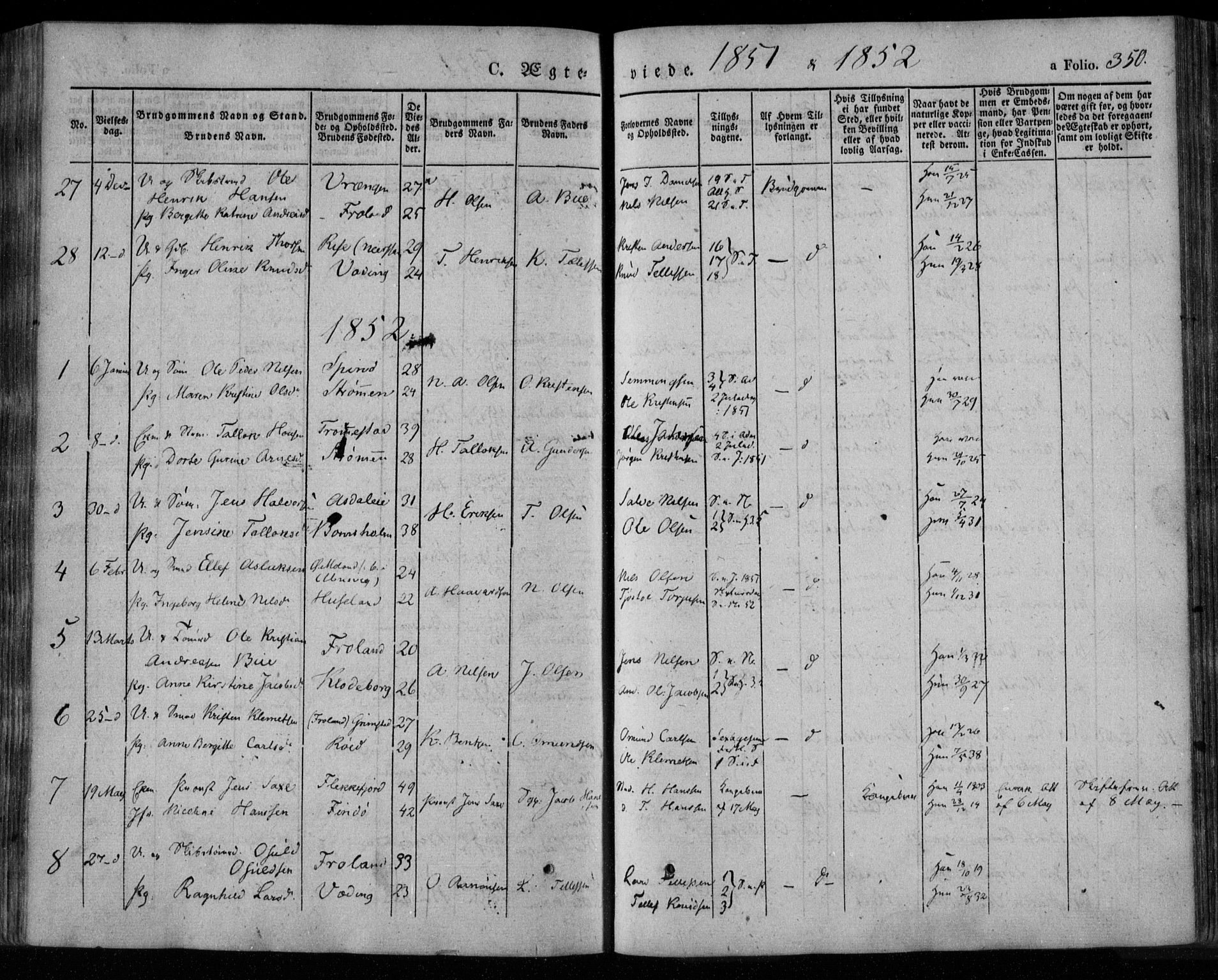 Øyestad sokneprestkontor, SAK/1111-0049/F/Fa/L0014: Parish register (official) no. A 14, 1843-1856, p. 350