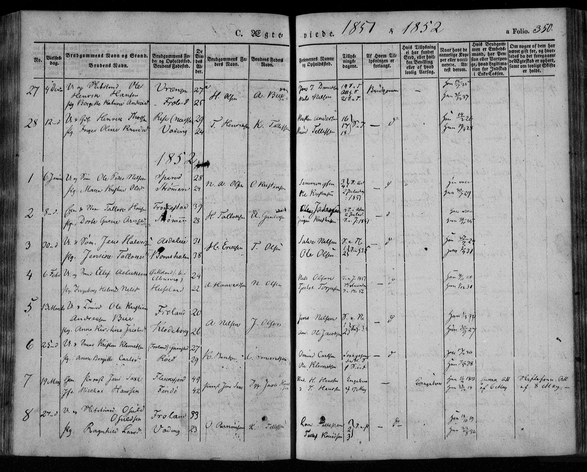 Øyestad sokneprestkontor, AV/SAK-1111-0049/F/Fa/L0014: Parish register (official) no. A 14, 1843-1856, p. 350