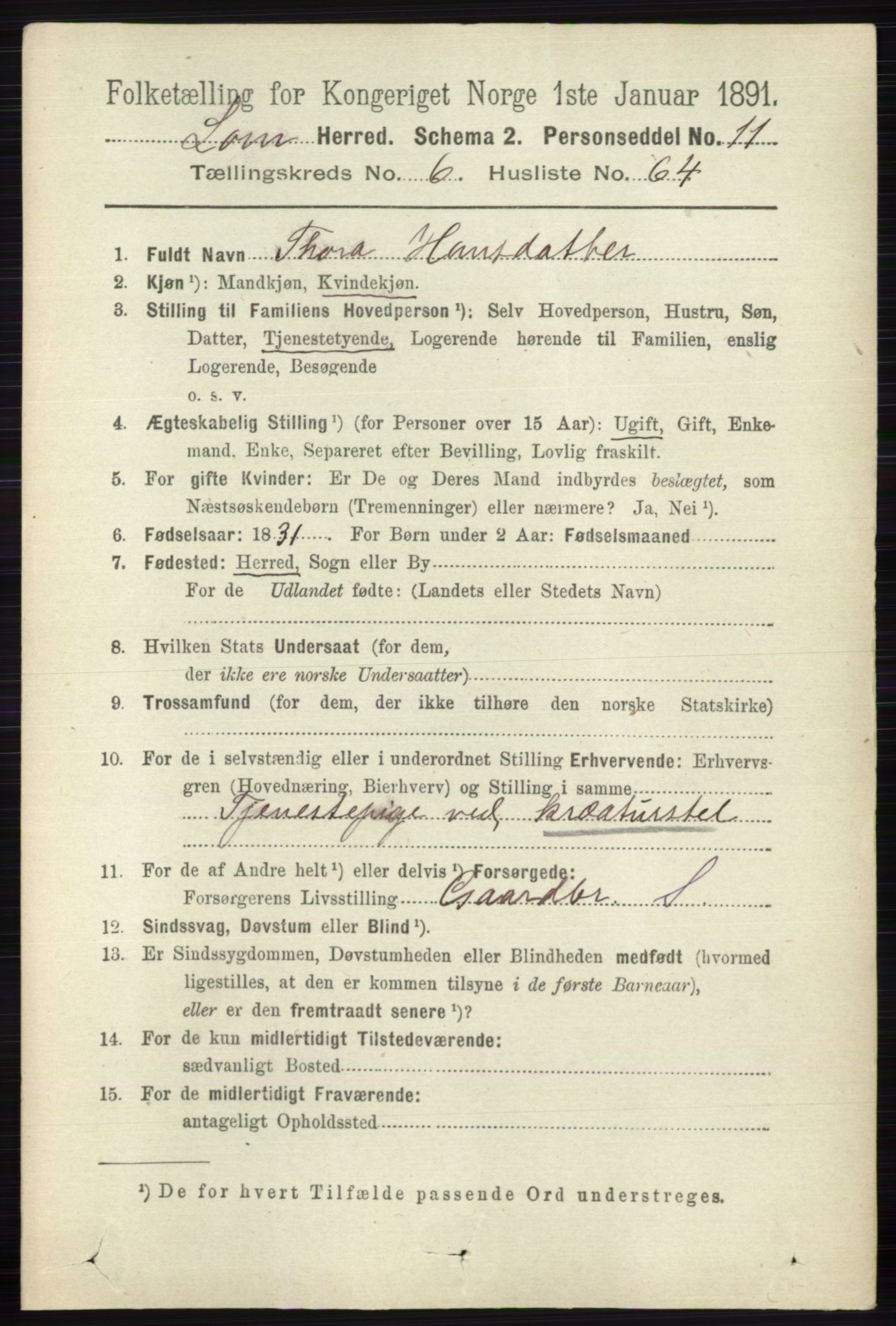 RA, 1891 census for 0514 Lom, 1891, p. 2754