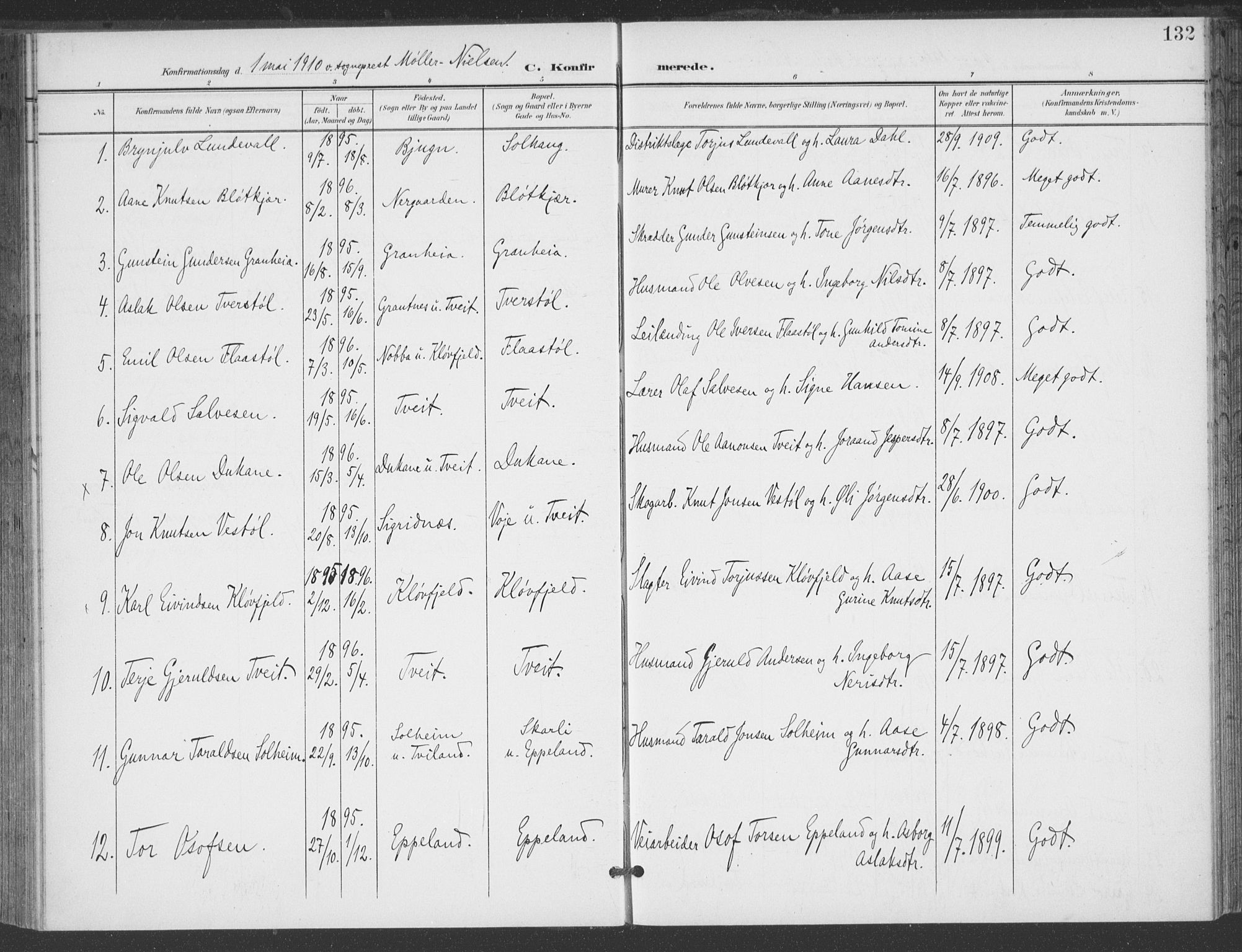 Åmli sokneprestkontor, AV/SAK-1111-0050/F/Fa/Fac/L0012: Parish register (official) no. A 12, 1900-1914, p. 132