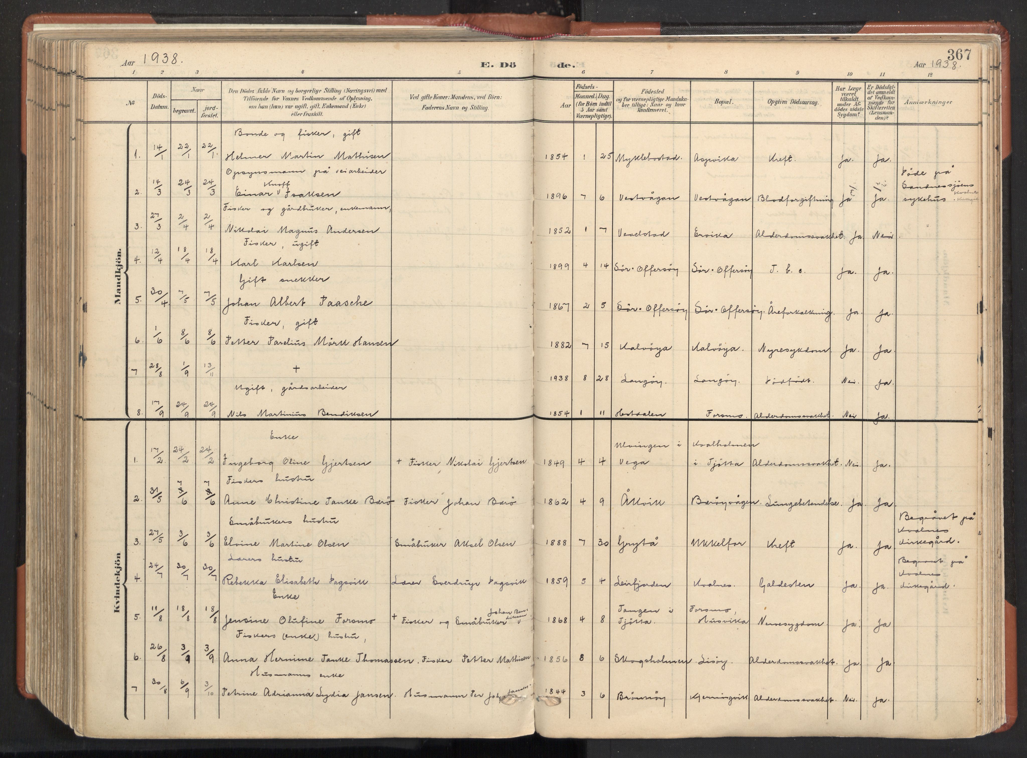 Ministerialprotokoller, klokkerbøker og fødselsregistre - Nordland, AV/SAT-A-1459/817/L0265: Parish register (official) no. 817A05, 1908-1944, p. 367