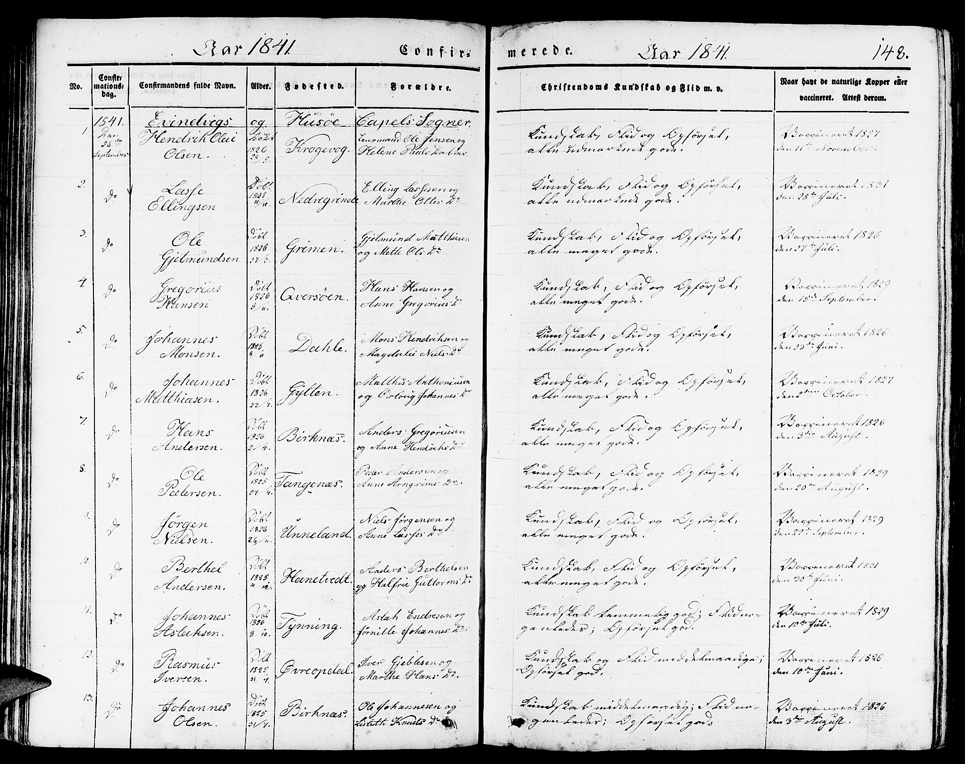 Gulen sokneprestembete, AV/SAB-A-80201/H/Haa/Haaa/L0020: Parish register (official) no. A 20, 1837-1847, p. 148