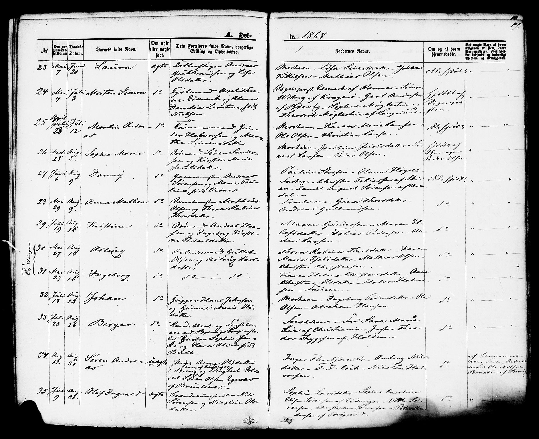 Brevik kirkebøker, AV/SAKO-A-255/F/Fa/L0006: Parish register (official) no. 6, 1866-1881, p. 17