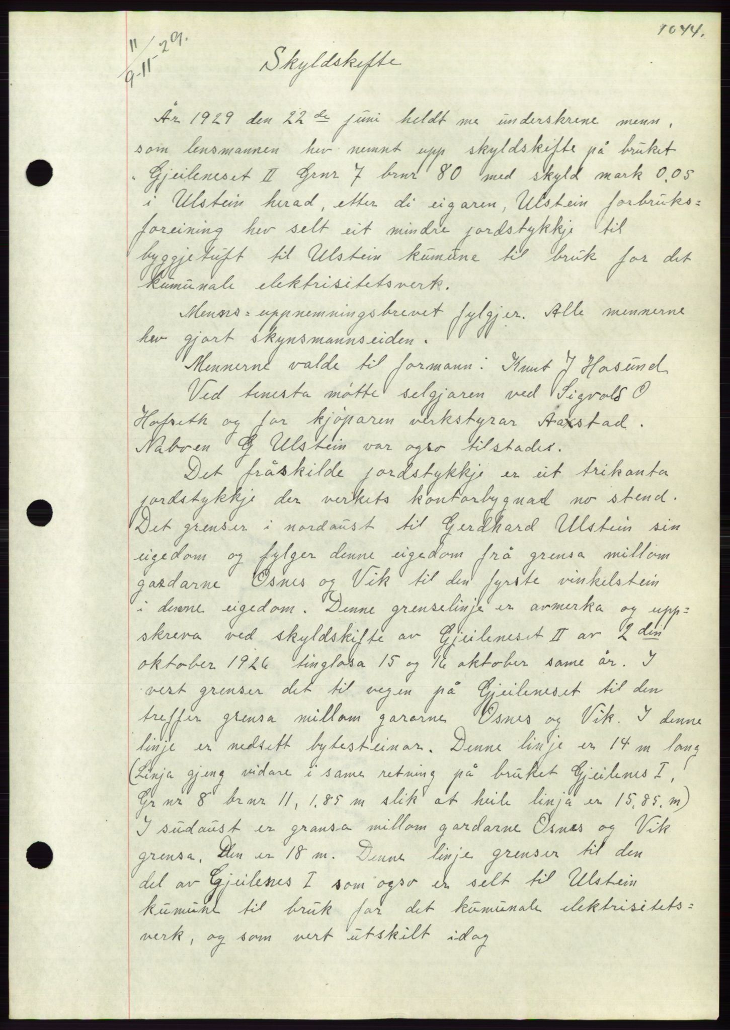 Søre Sunnmøre sorenskriveri, AV/SAT-A-4122/1/2/2C/L0049: Mortgage book no. 43, 1929-1929, Deed date: 09.11.1929