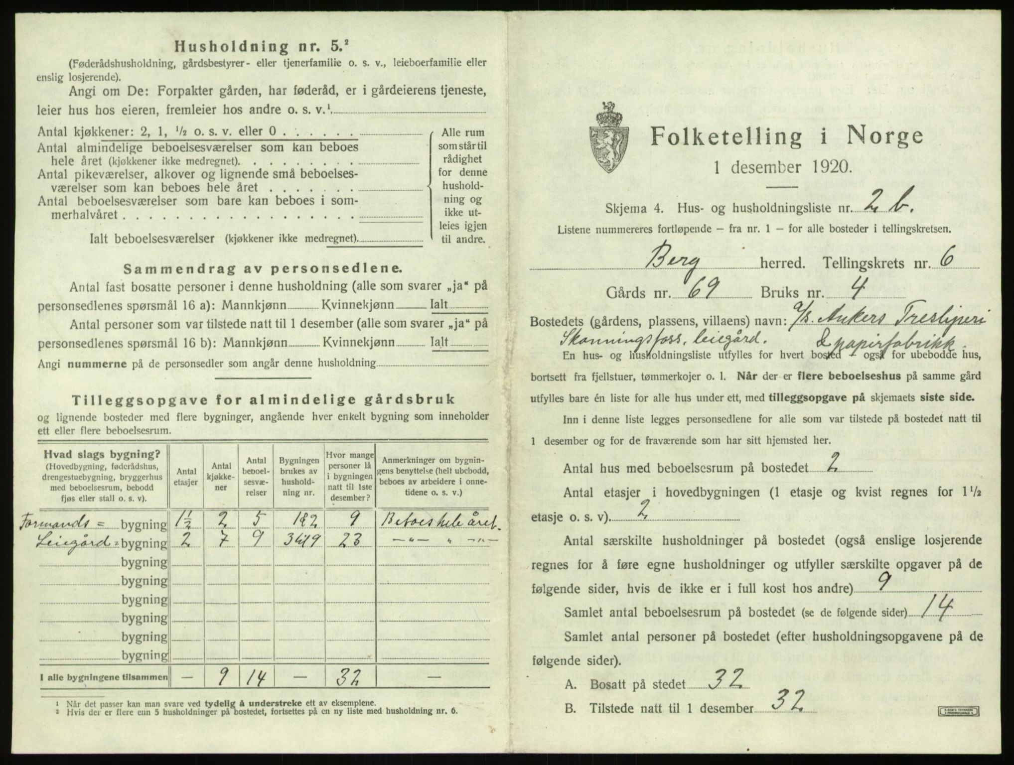 SAO, 1920 census for Berg, 1920, p. 1292