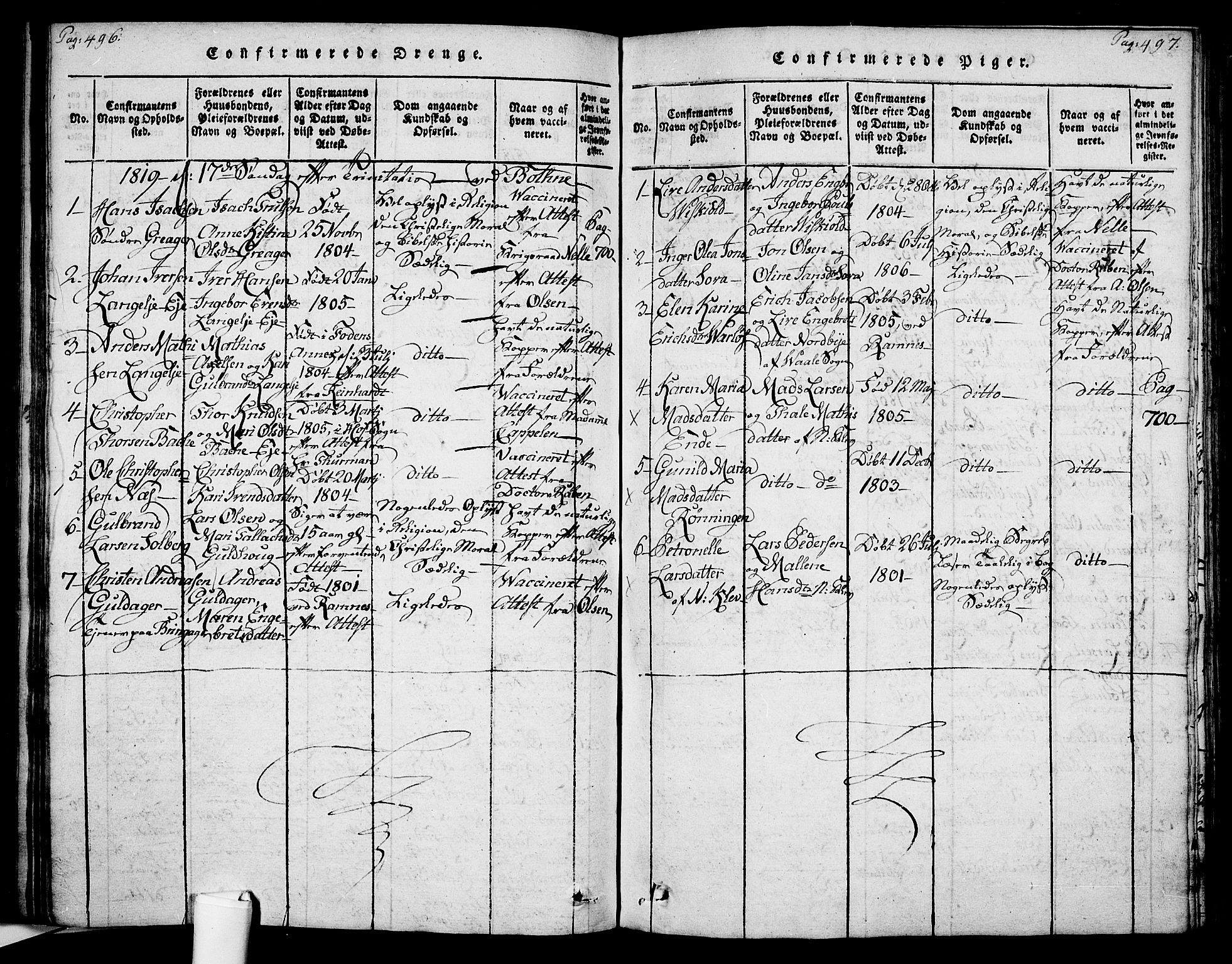 Botne kirkebøker, SAKO/A-340/F/Fa/L0005: Parish register (official) no. I 5, 1814-1836, p. 496-497