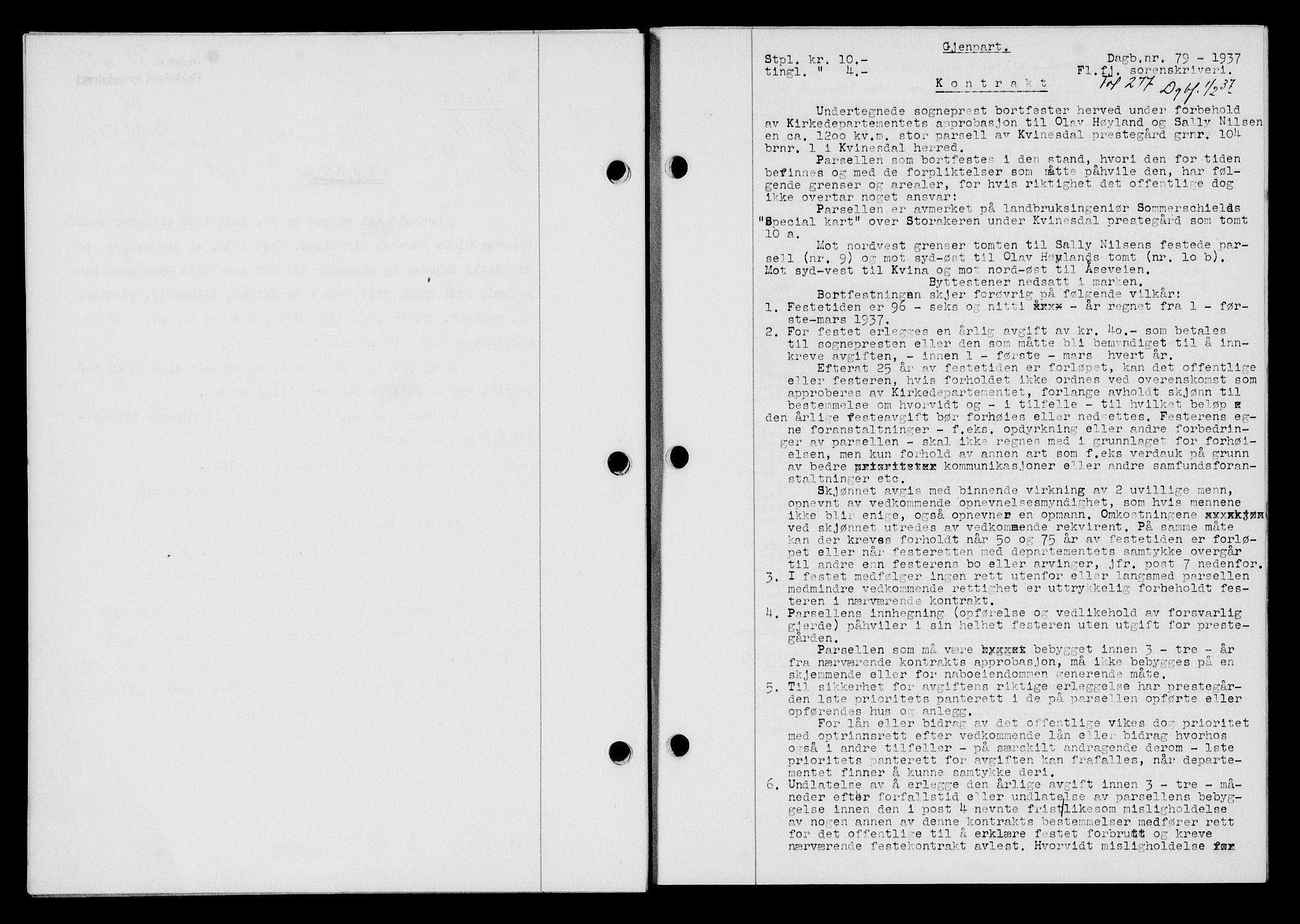 Flekkefjord sorenskriveri, SAK/1221-0001/G/Gb/Gba/L0053: Mortgage book no. A-1, 1936-1937, Diary no: : 79/1937