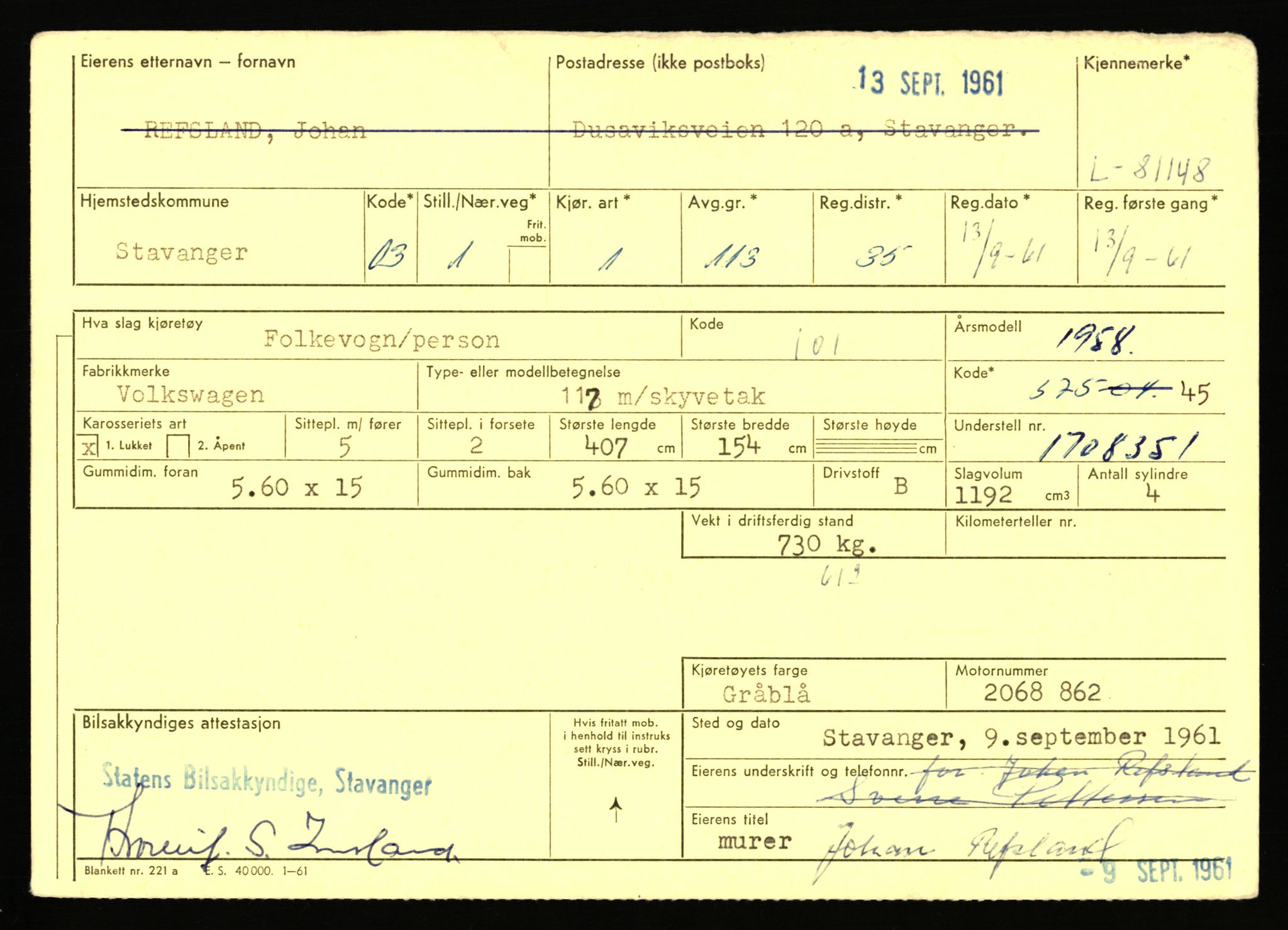 Stavanger trafikkstasjon, AV/SAST-A-101942/0/F/L0071: L-80500 - L-82199, 1930-1971, p. 1157