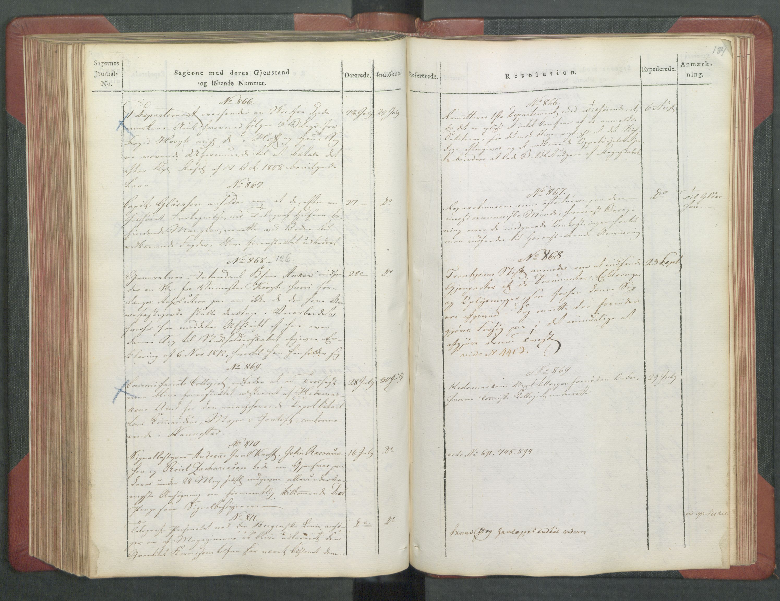 Departementene i 1814, AV/RA-S-3899/Fb/L0029: Journal A 1-900 (ekstraktprotokoll), 1814, p. 184