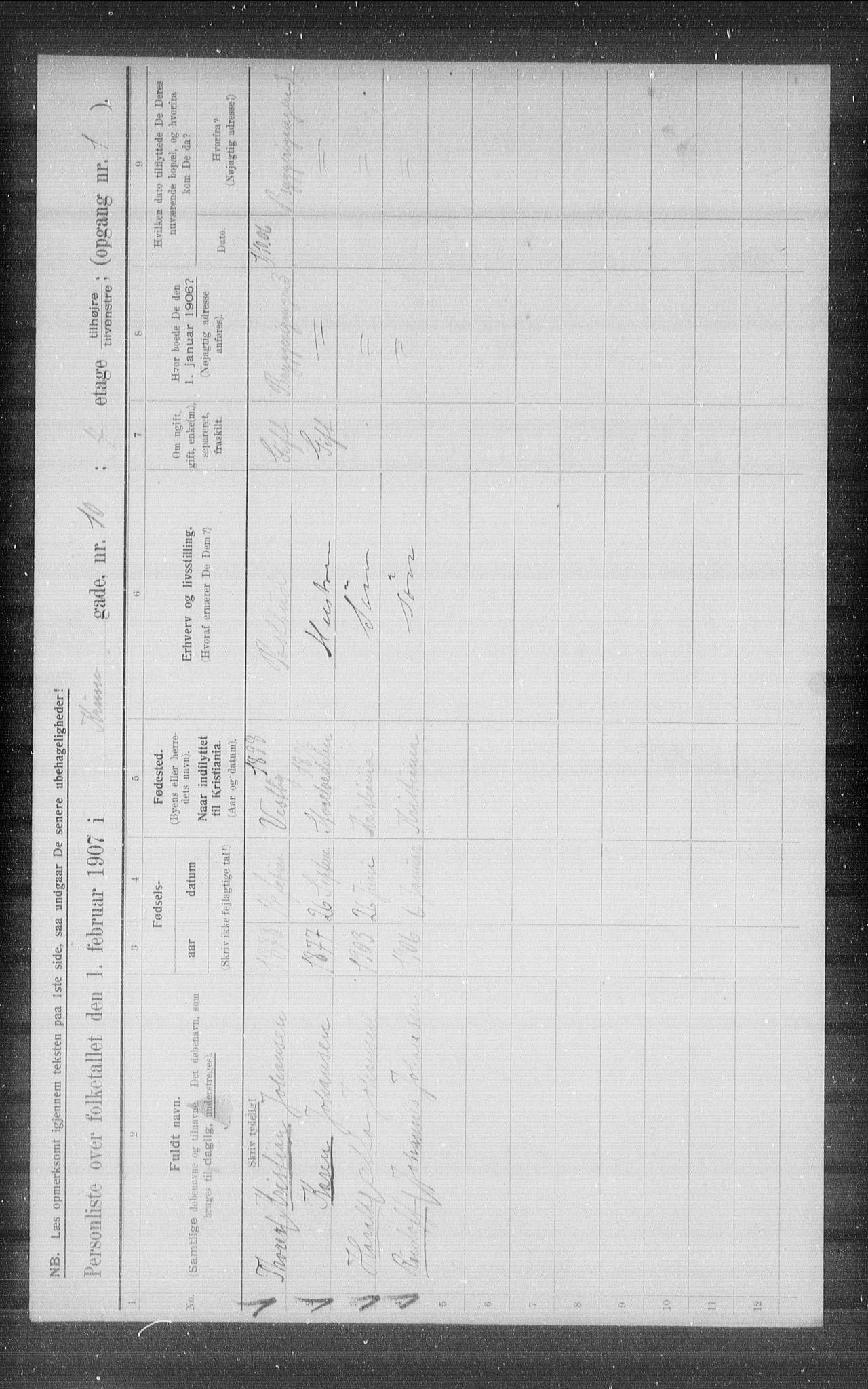 OBA, Municipal Census 1907 for Kristiania, 1907, p. 28047