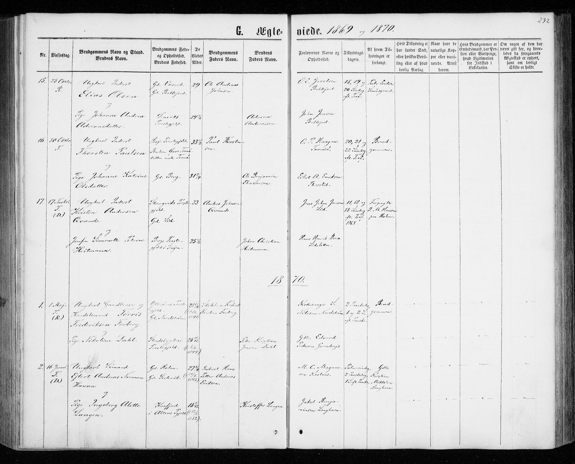 Tranøy sokneprestkontor, SATØ/S-1313/I/Ia/Iaa/L0008kirke: Parish register (official) no. 8, 1867-1877, p. 232