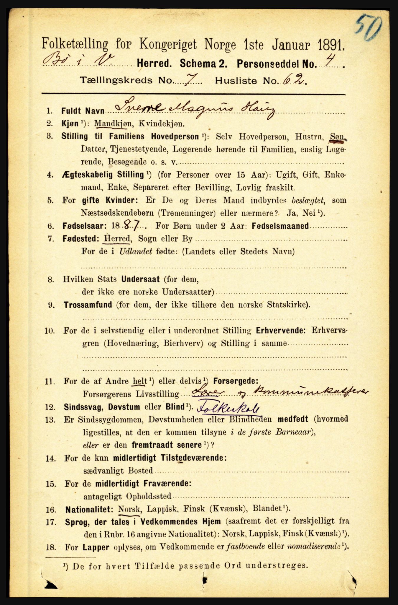 RA, 1891 census for 1867 Bø, 1891, p. 2941