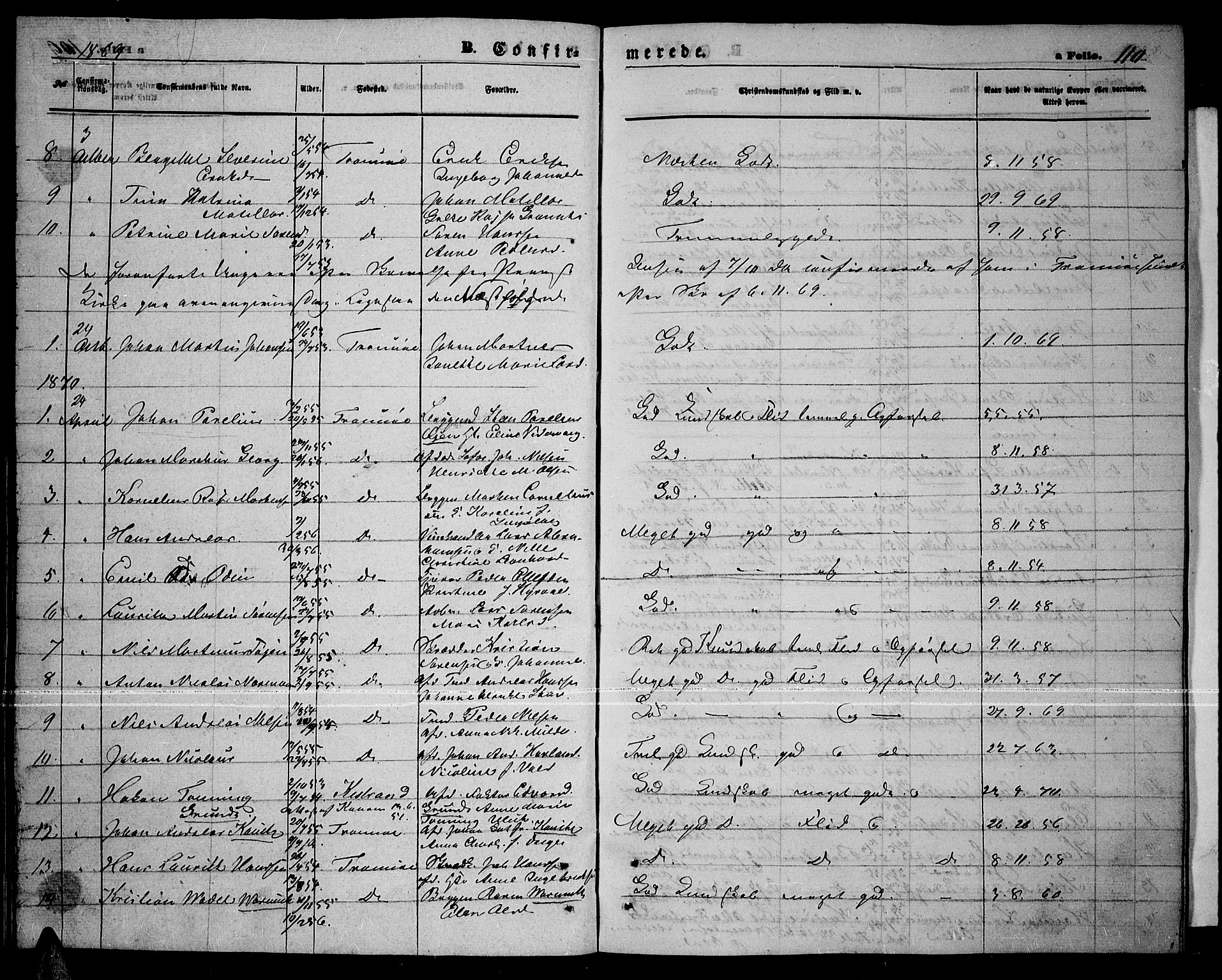 Tromsø sokneprestkontor/stiftsprosti/domprosti, SATØ/S-1343/G/Gb/L0007klokker: Parish register (copy) no. 7, 1867-1875, p. 110