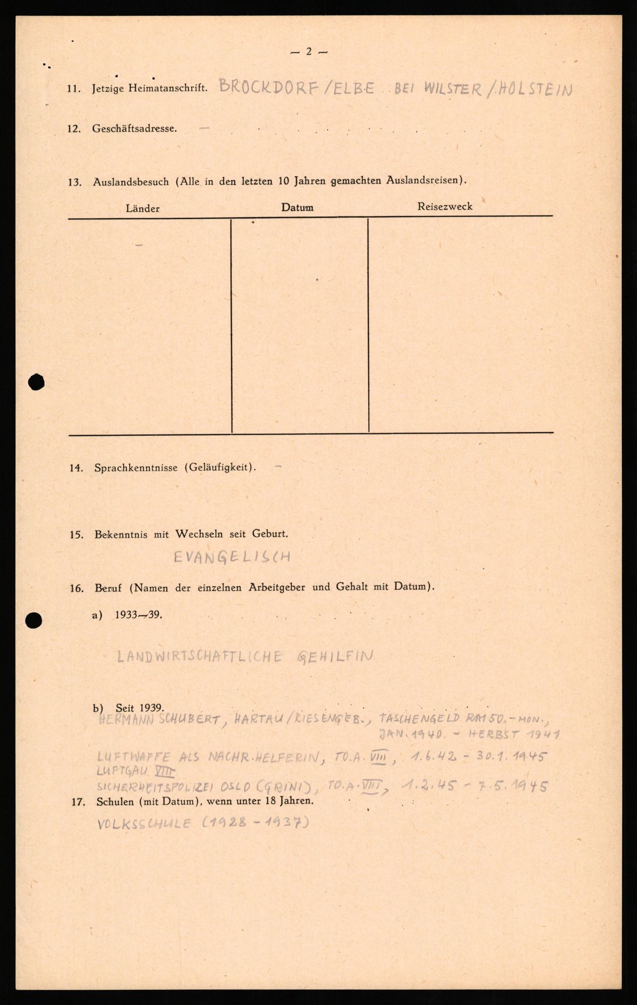 Forsvaret, Forsvarets overkommando II, AV/RA-RAFA-3915/D/Db/L0028: CI Questionaires. Tyske okkupasjonsstyrker i Norge. Tyskere., 1945-1946, p. 317