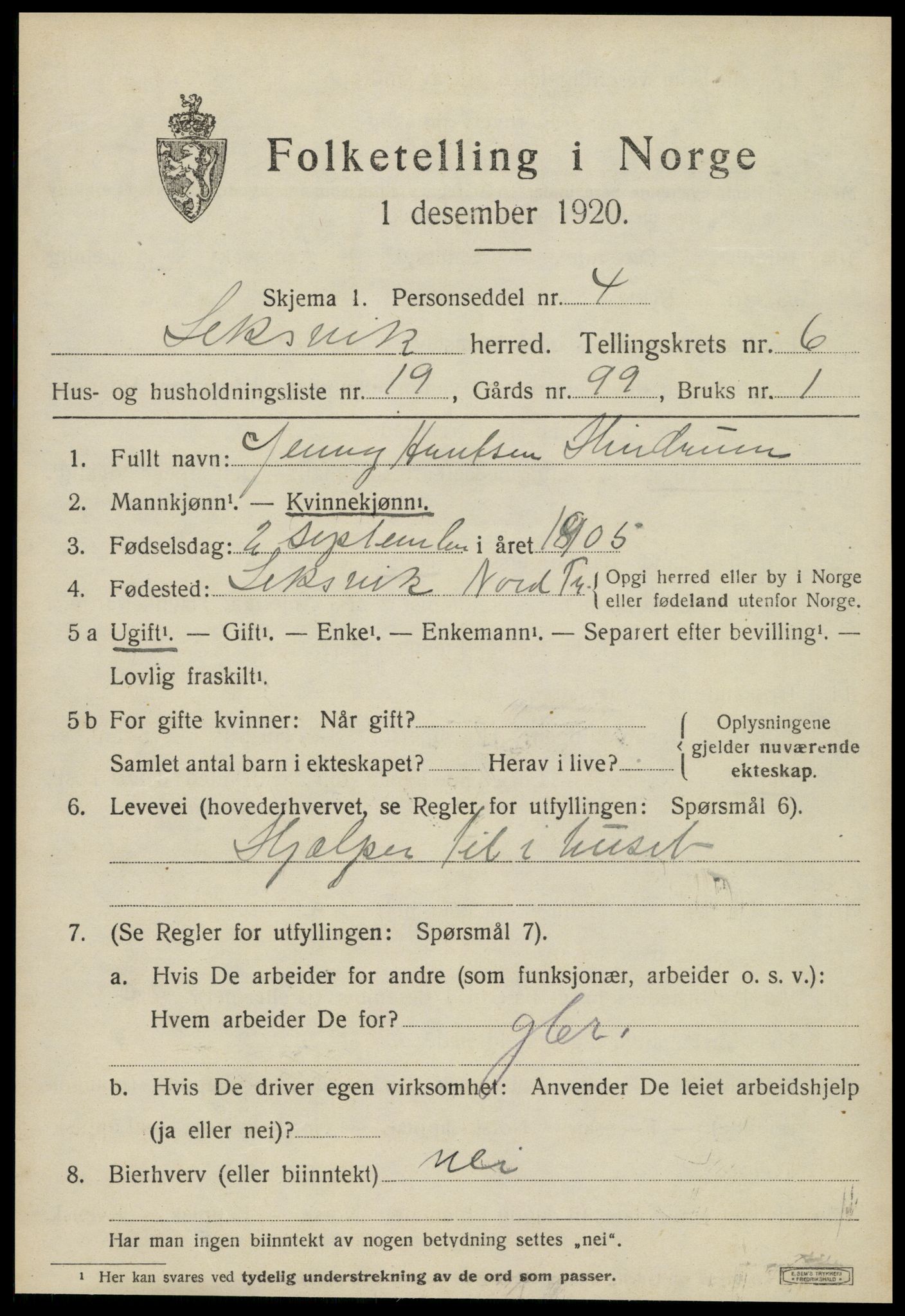 SAT, 1920 census for Leksvik, 1920, p. 5666