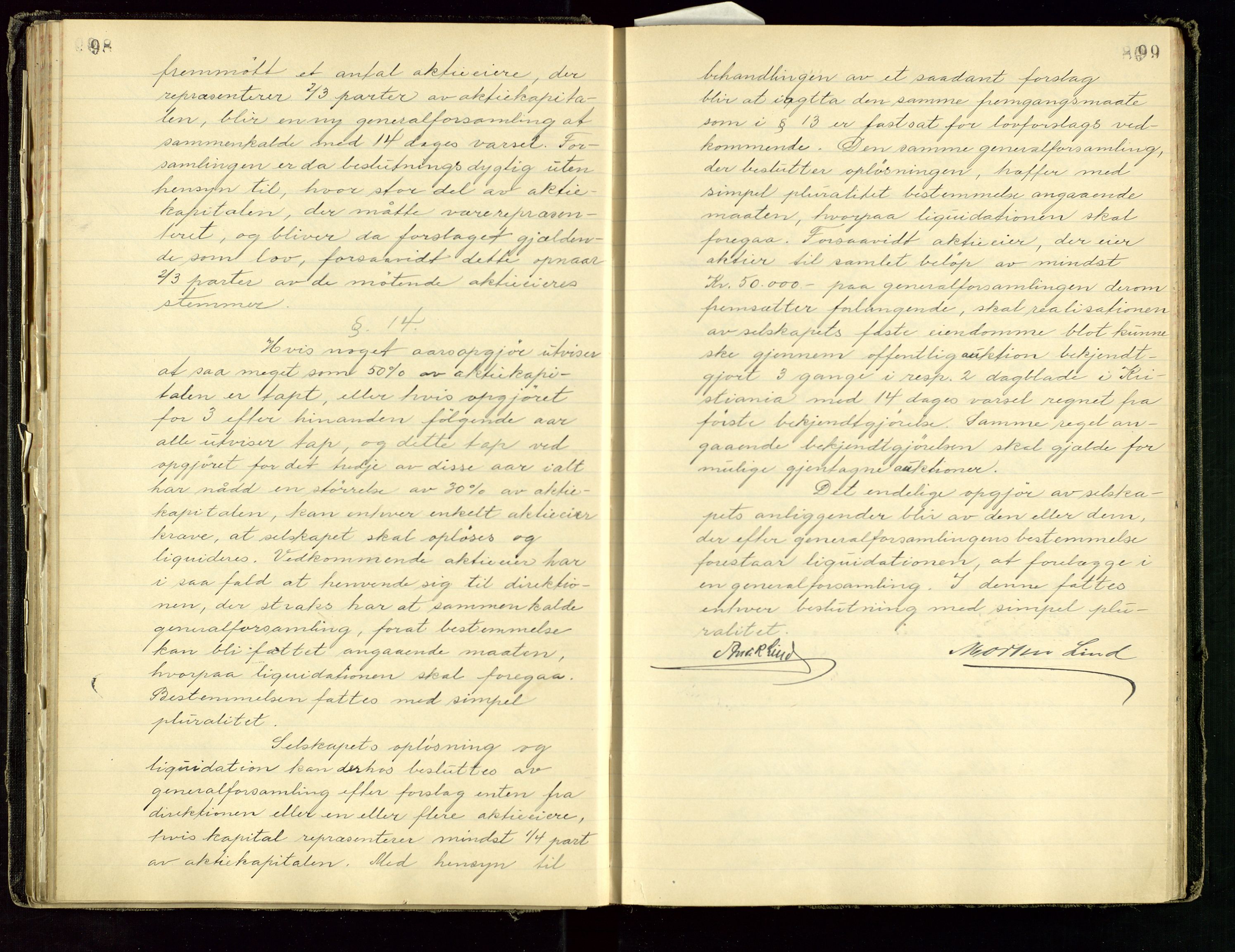 PA 1534 - Østlandske Petroleumscompagni A/S, SAST/A-101954/A/Aa/L0001/0001: Generalforsamlinger og direksjonsprotokoller. / Protokoll for generalforsamlinger, 1892-1960, p. 98-99