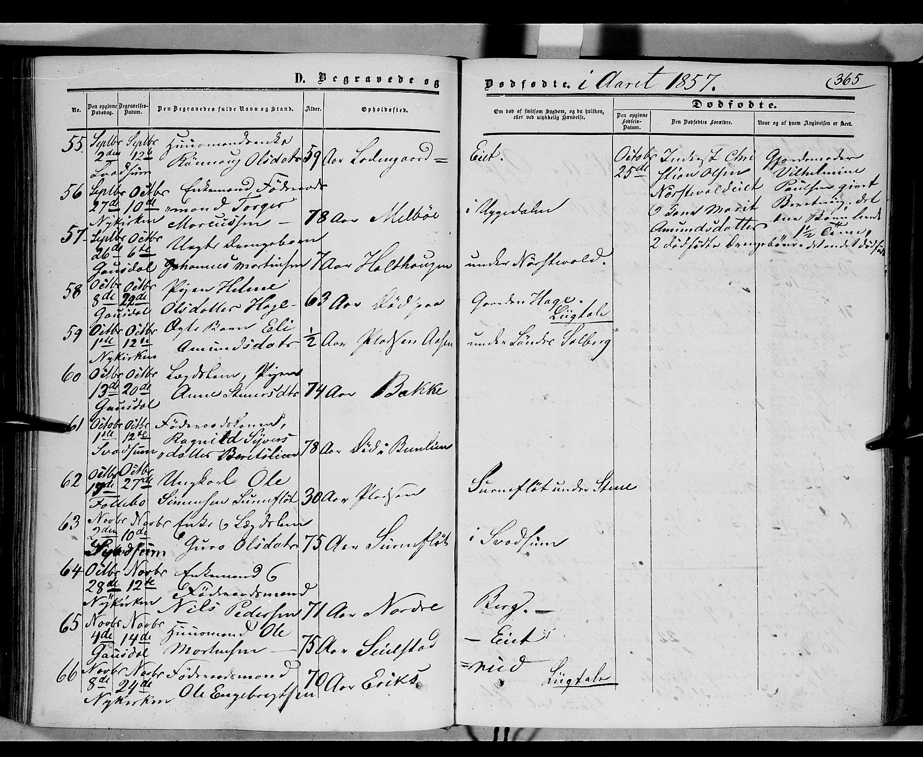 Gausdal prestekontor, SAH/PREST-090/H/Ha/Haa/L0008: Parish register (official) no. 8, 1850-1861, p. 365