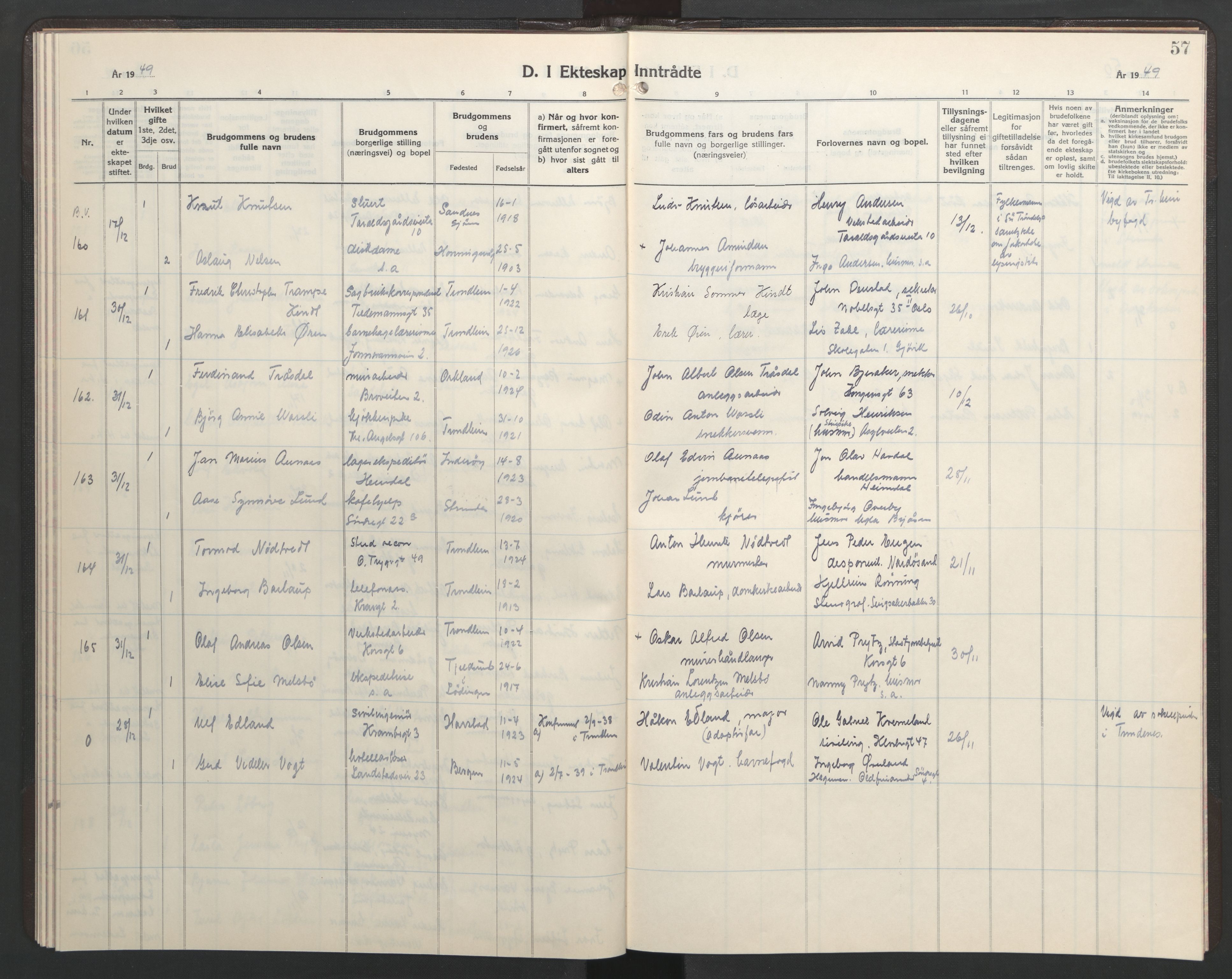 Ministerialprotokoller, klokkerbøker og fødselsregistre - Sør-Trøndelag, AV/SAT-A-1456/602/L0155: Parish register (copy) no. 602C23, 1947-1950, p. 57