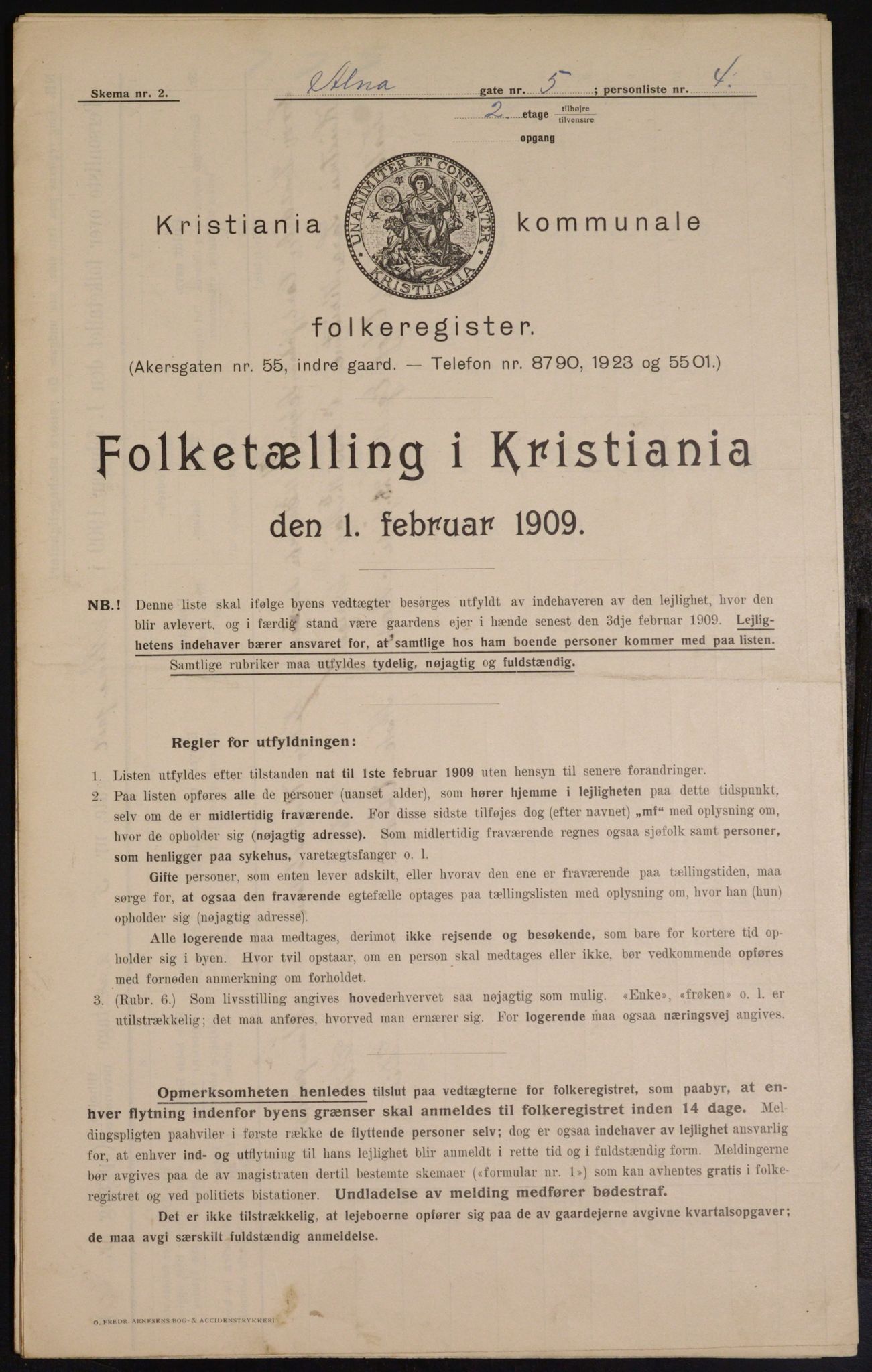 OBA, Municipal Census 1909 for Kristiania, 1909, p. 1169