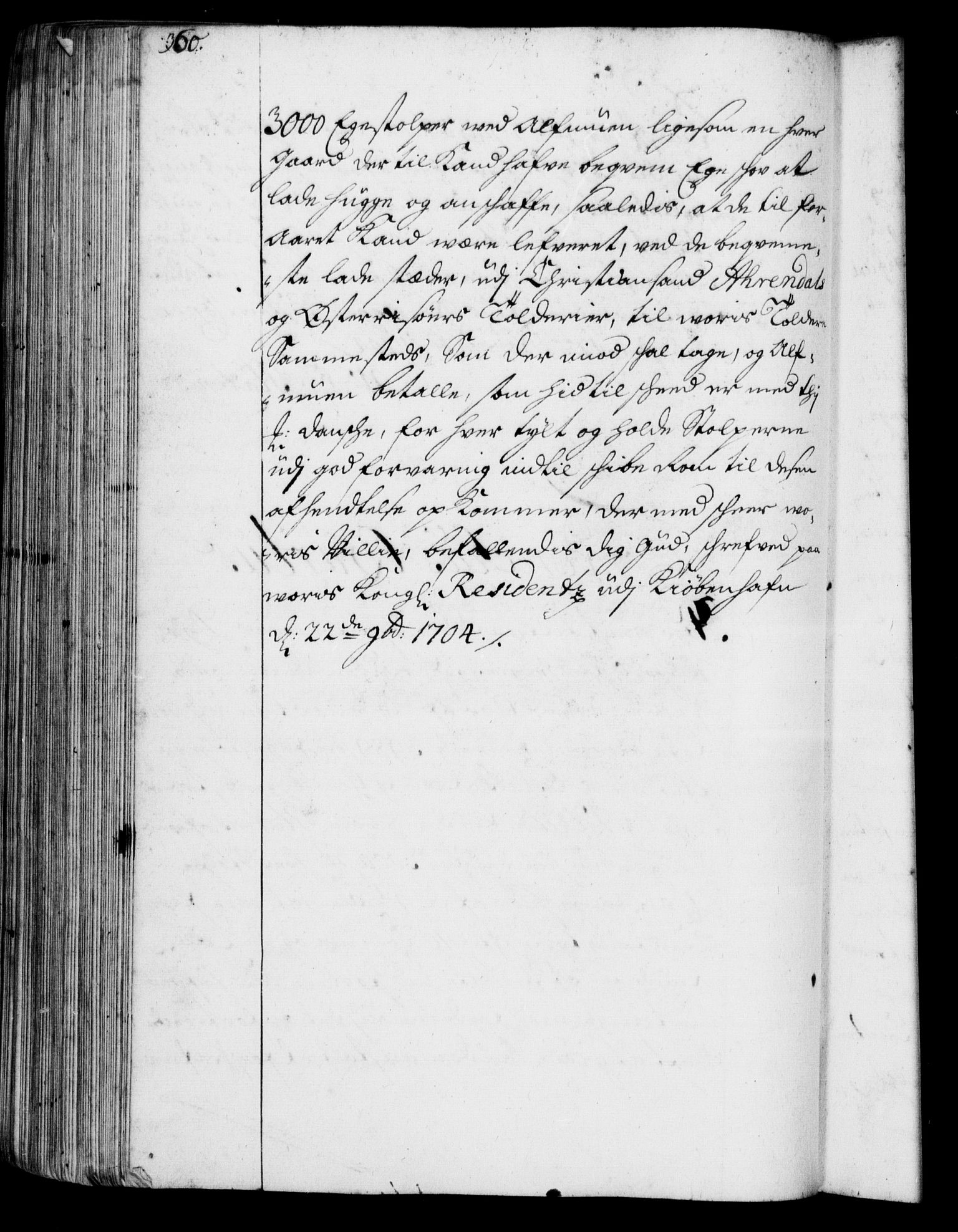 Rentekammeret, Kammerkanselliet, RA/EA-3111/G/Gf/Gfa/L0001: Resolusjonsprotokoll med register (merket RK 52.1), 1695-1706, p. 360