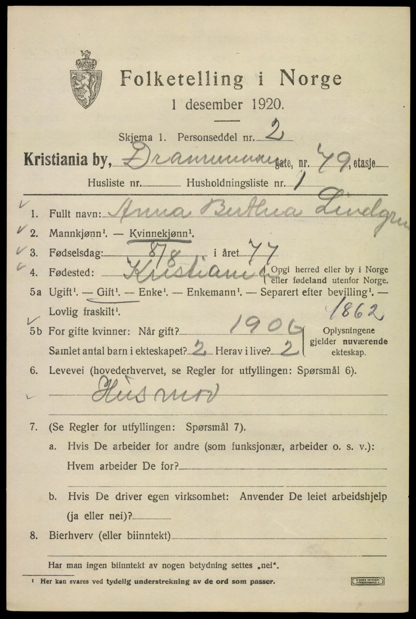 SAO, 1920 census for Kristiania, 1920, p. 202499
