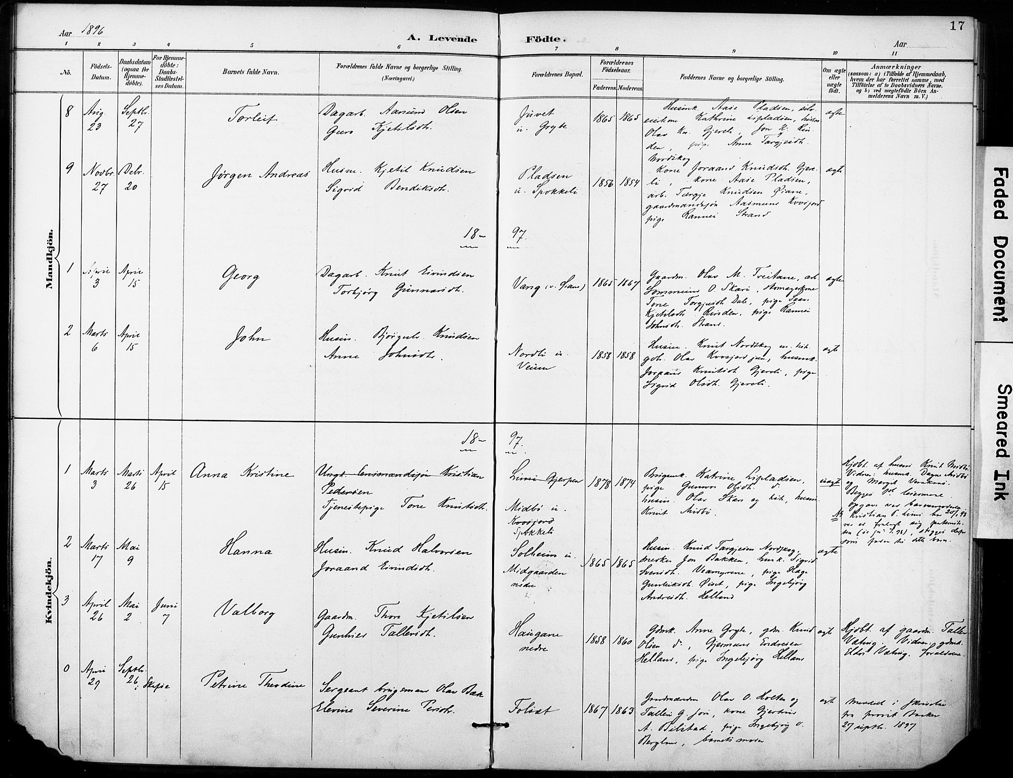 Fyresdal kirkebøker, SAKO/A-263/F/Fb/L0003: Parish register (official) no. II 3, 1887-1903, p. 17