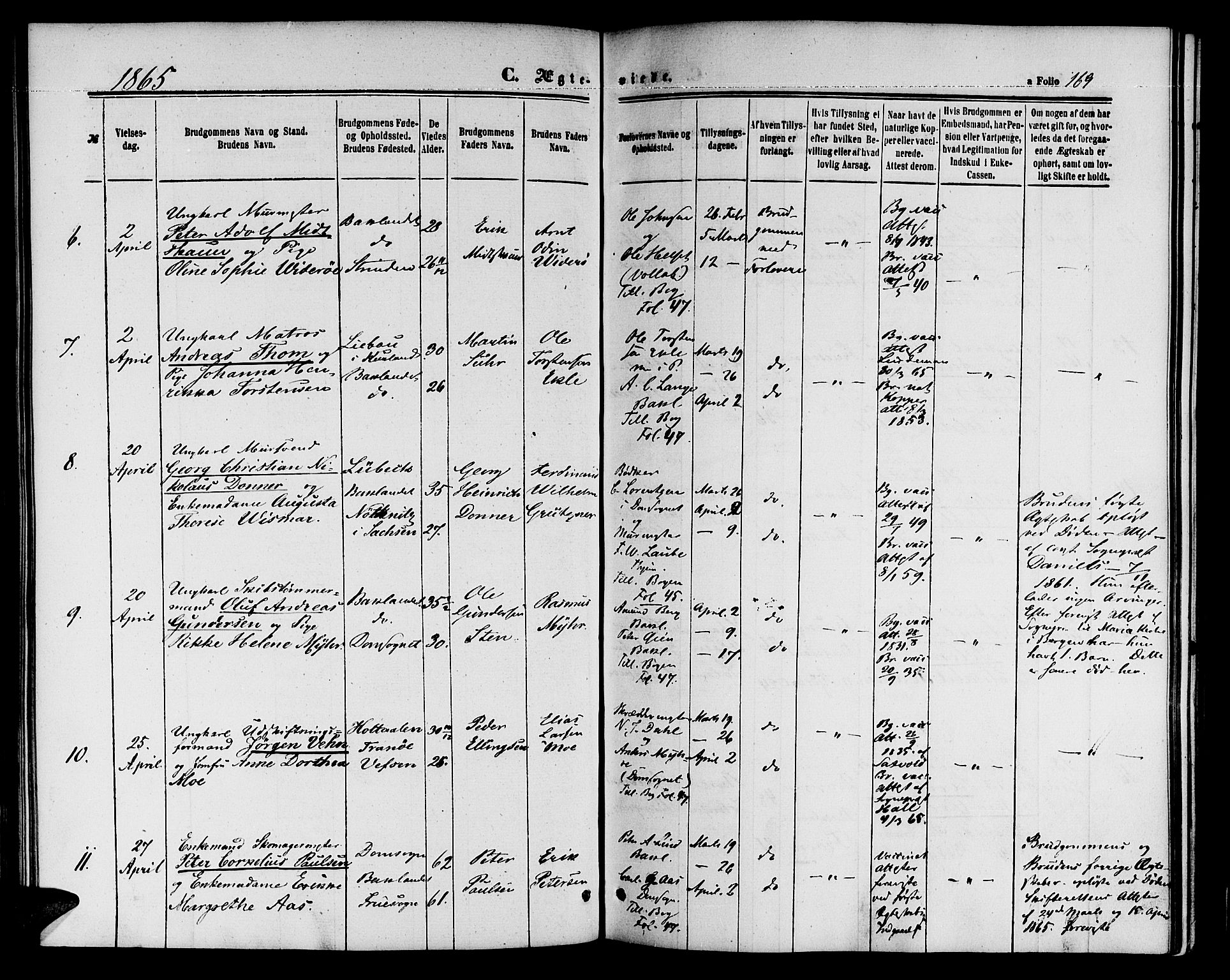 Ministerialprotokoller, klokkerbøker og fødselsregistre - Sør-Trøndelag, SAT/A-1456/604/L0185: Parish register (official) no. 604A06, 1861-1865, p. 169