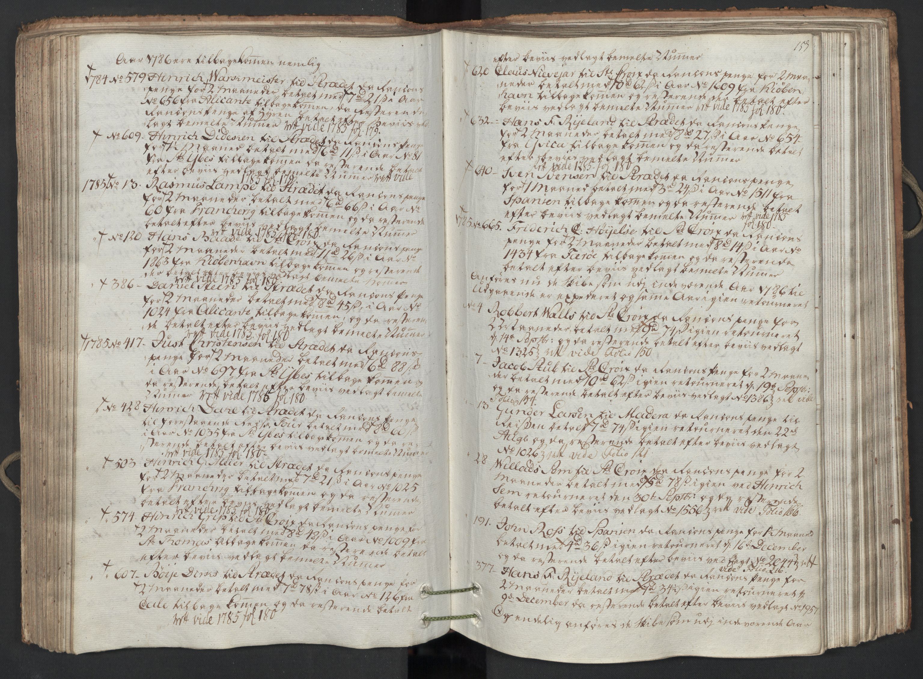 Generaltollkammeret, tollregnskaper, AV/RA-EA-5490/R26/L0223/0001: Tollregnskaper Bergen A / Utgående hovedtollbok, 1786, p. 158b-159a