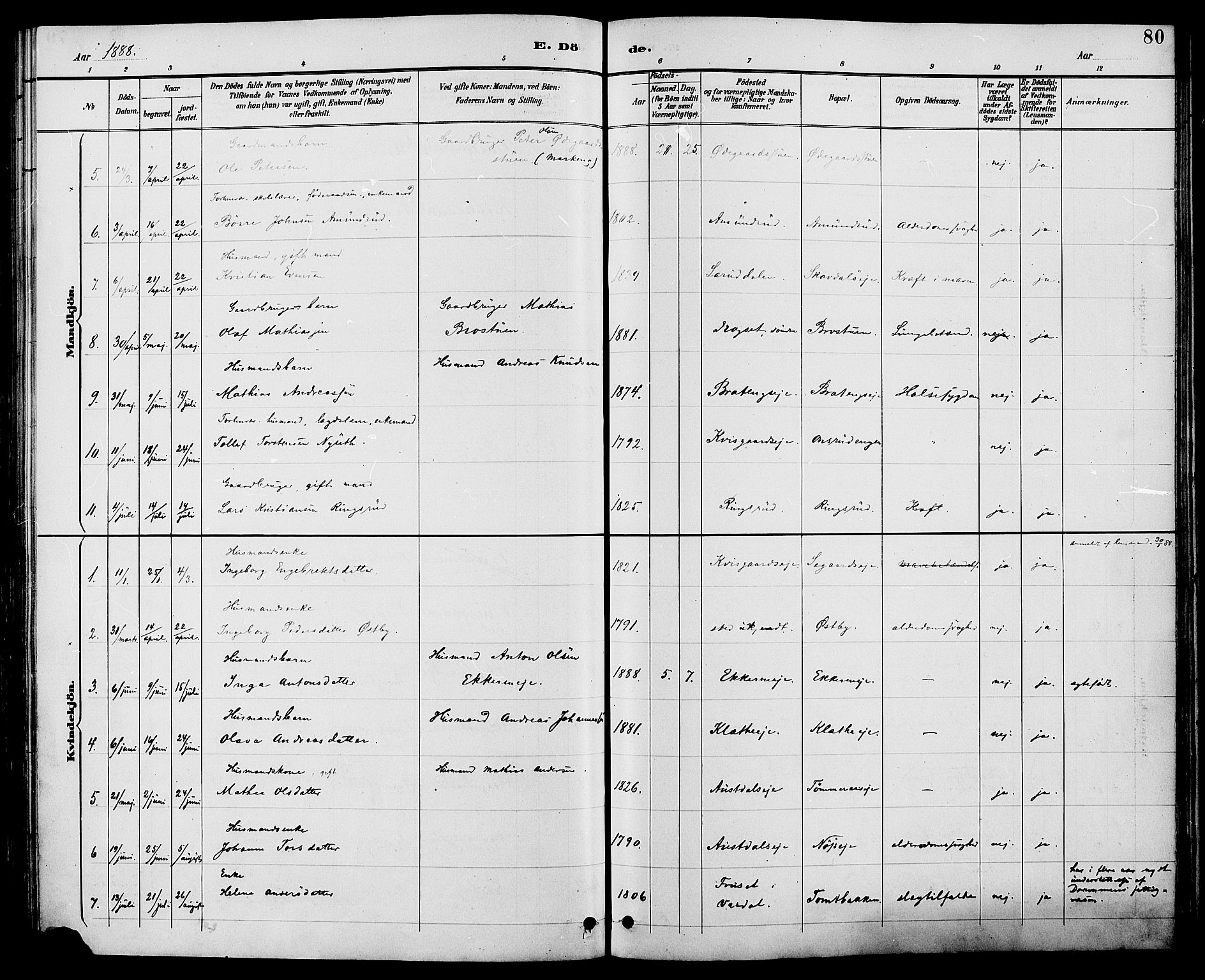 Biri prestekontor, SAH/PREST-096/H/Ha/Haa/L0007: Parish register (official) no. 7, 1887-1893, p. 80