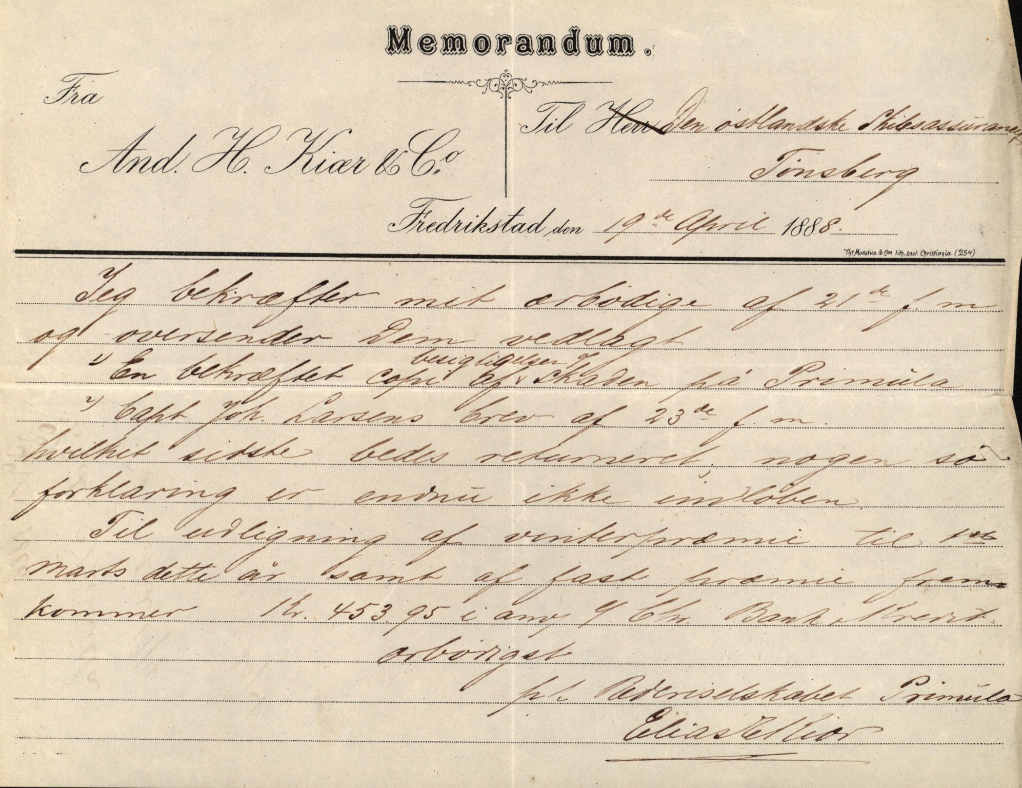 Pa 63 - Østlandske skibsassuranceforening, VEMU/A-1079/G/Ga/L0021/0003: Havaridokumenter / Inga av Drammen, Inga av Sandefjord, Primula, 1888-1889, p. 58