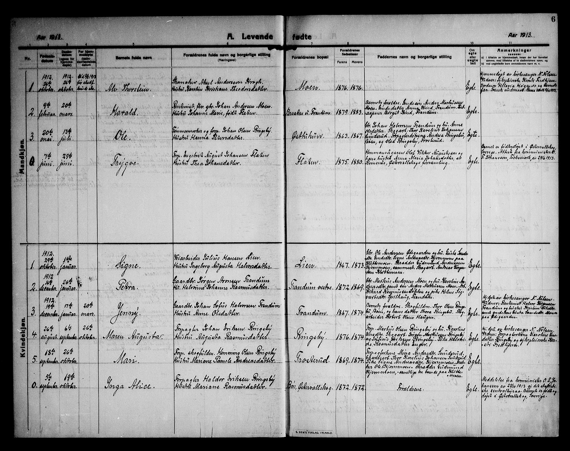 Rødenes prestekontor Kirkebøker, SAO/A-2005/F/Fb/L0004: Parish register (official) no. II 4, 1911-1926, p. 6