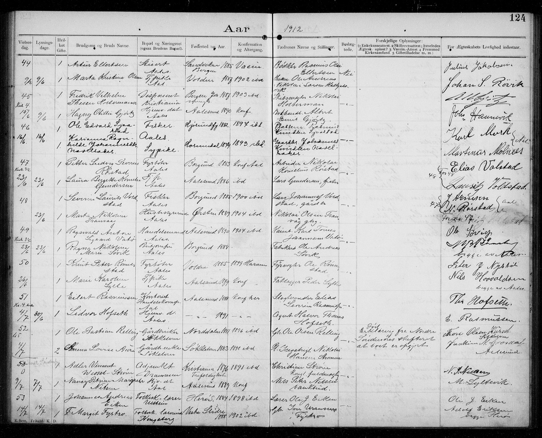 Ministerialprotokoller, klokkerbøker og fødselsregistre - Møre og Romsdal, AV/SAT-A-1454/529/L0458: Banns register no. 529A08, 1901-1918, p. 124