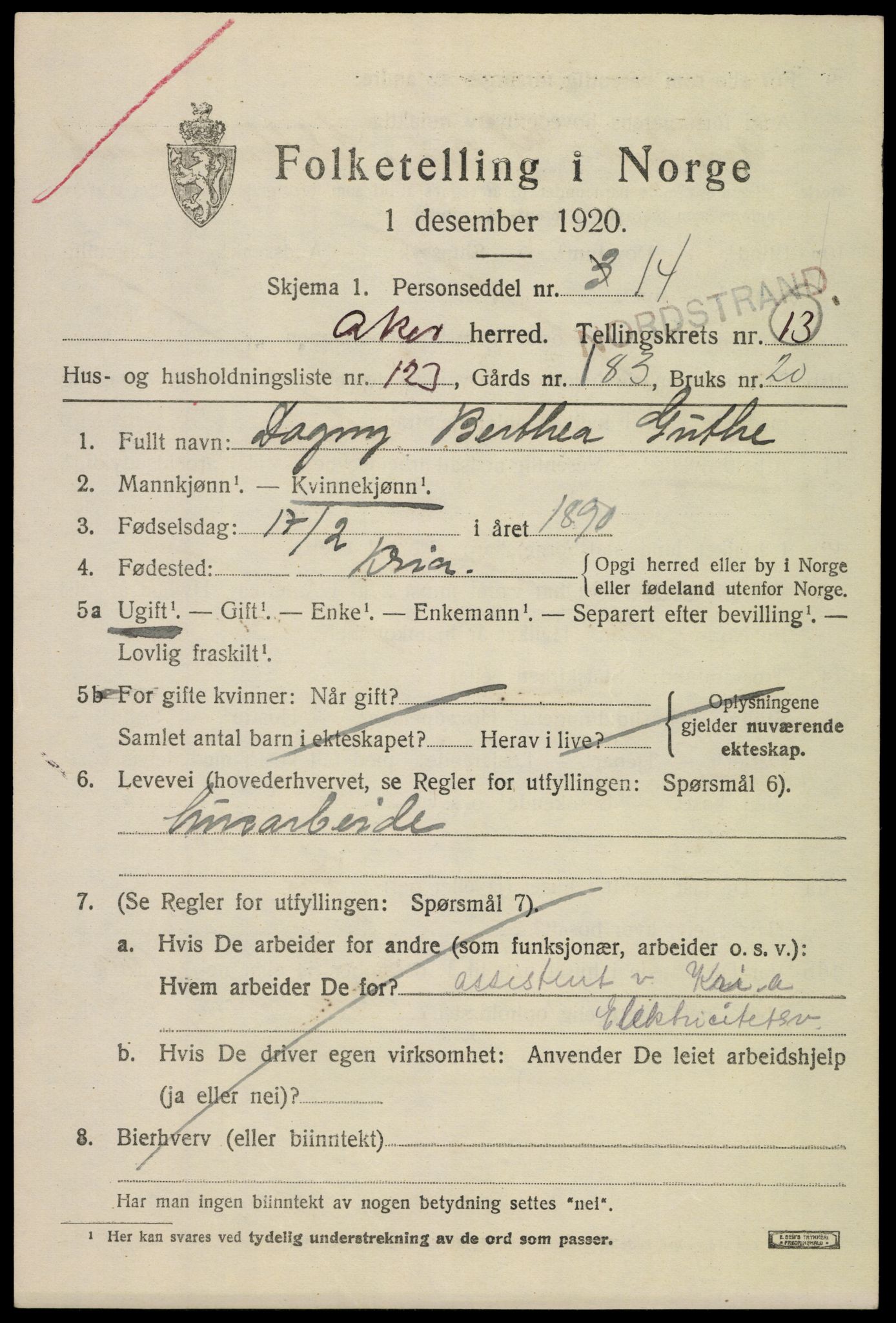 SAO, 1920 census for Aker, 1920, p. 80392