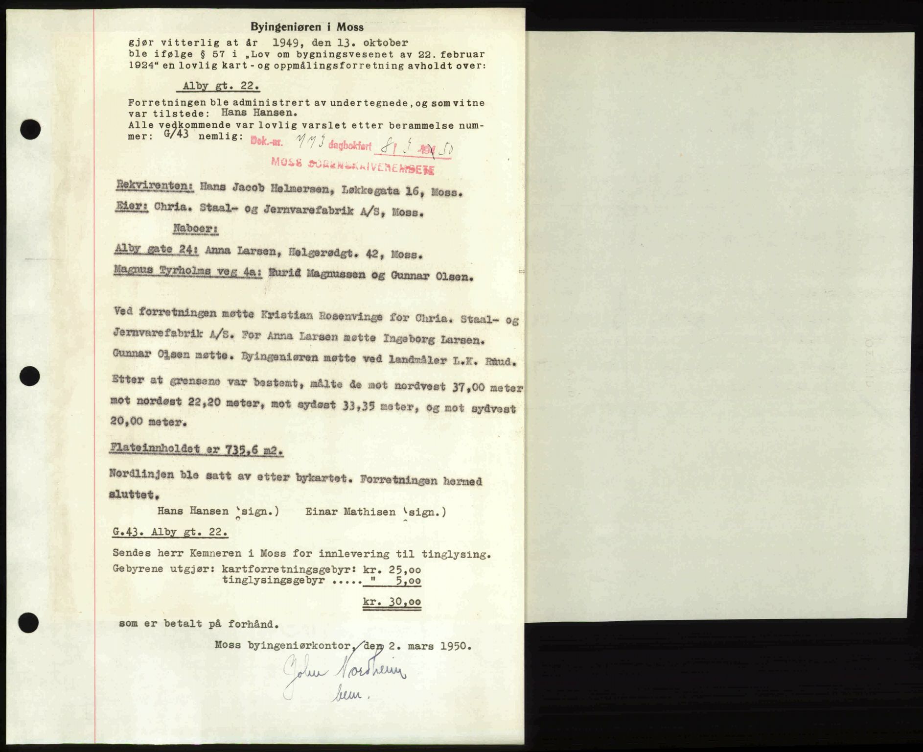 Moss sorenskriveri, SAO/A-10168: Mortgage book no. A25, 1950-1950, Diary no: : 773/1950