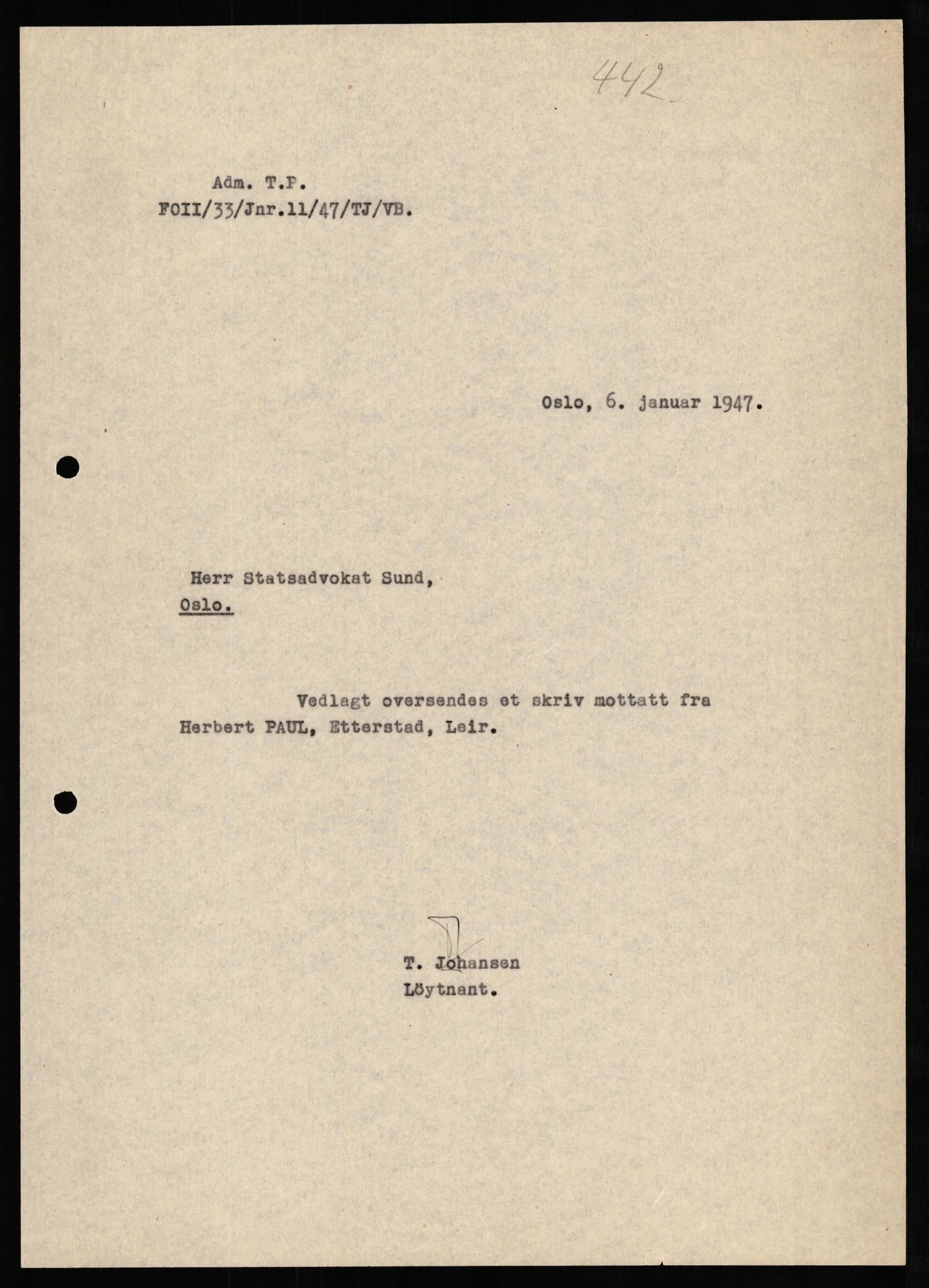 Forsvaret, Forsvarets overkommando II, AV/RA-RAFA-3915/D/Db/L0025: CI Questionaires. Tyske okkupasjonsstyrker i Norge. Tyskere., 1945-1946, p. 406