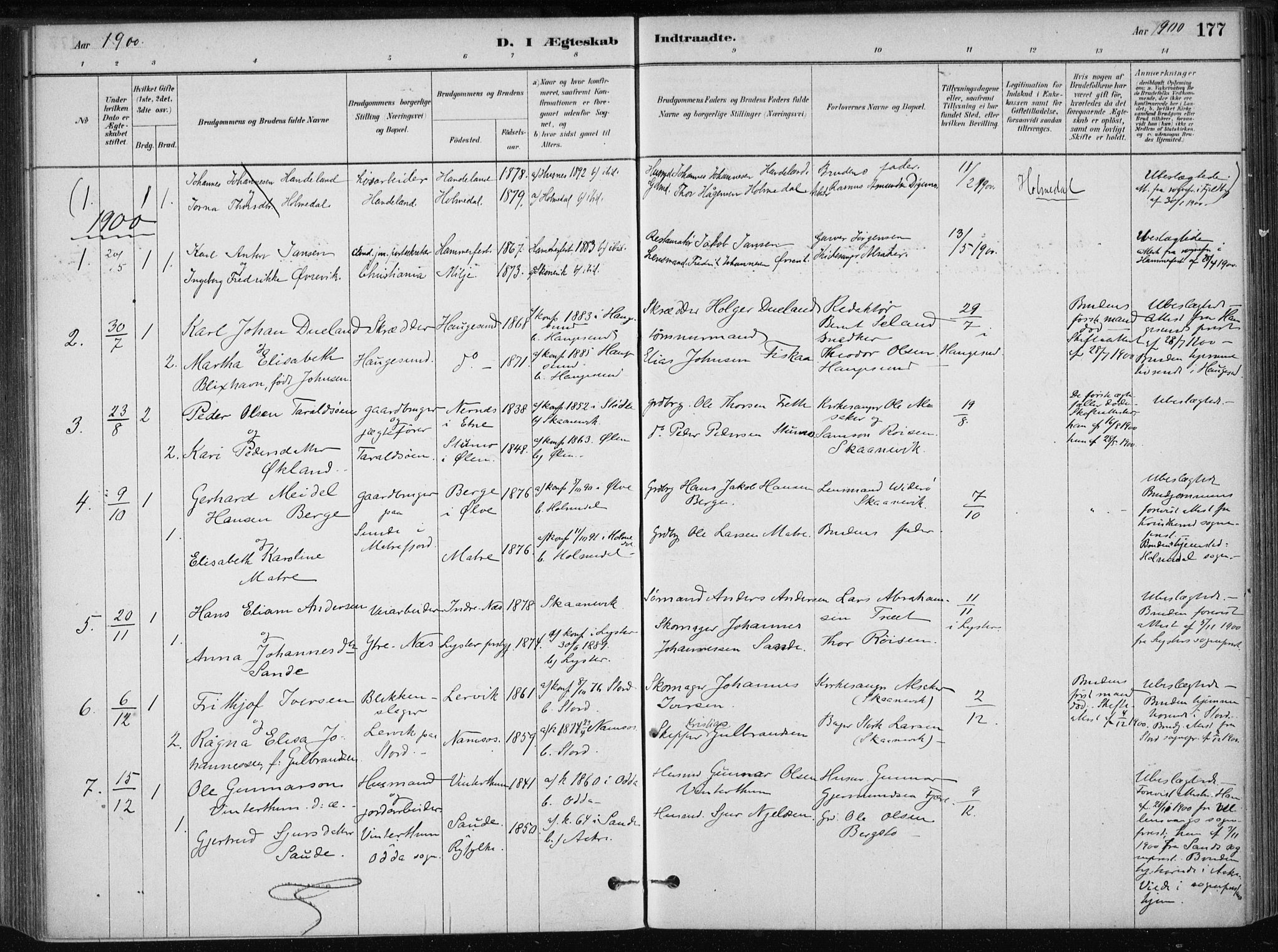 Skånevik sokneprestembete, AV/SAB-A-77801/H/Haa: Parish register (official) no. B 1, 1879-1914, p. 177