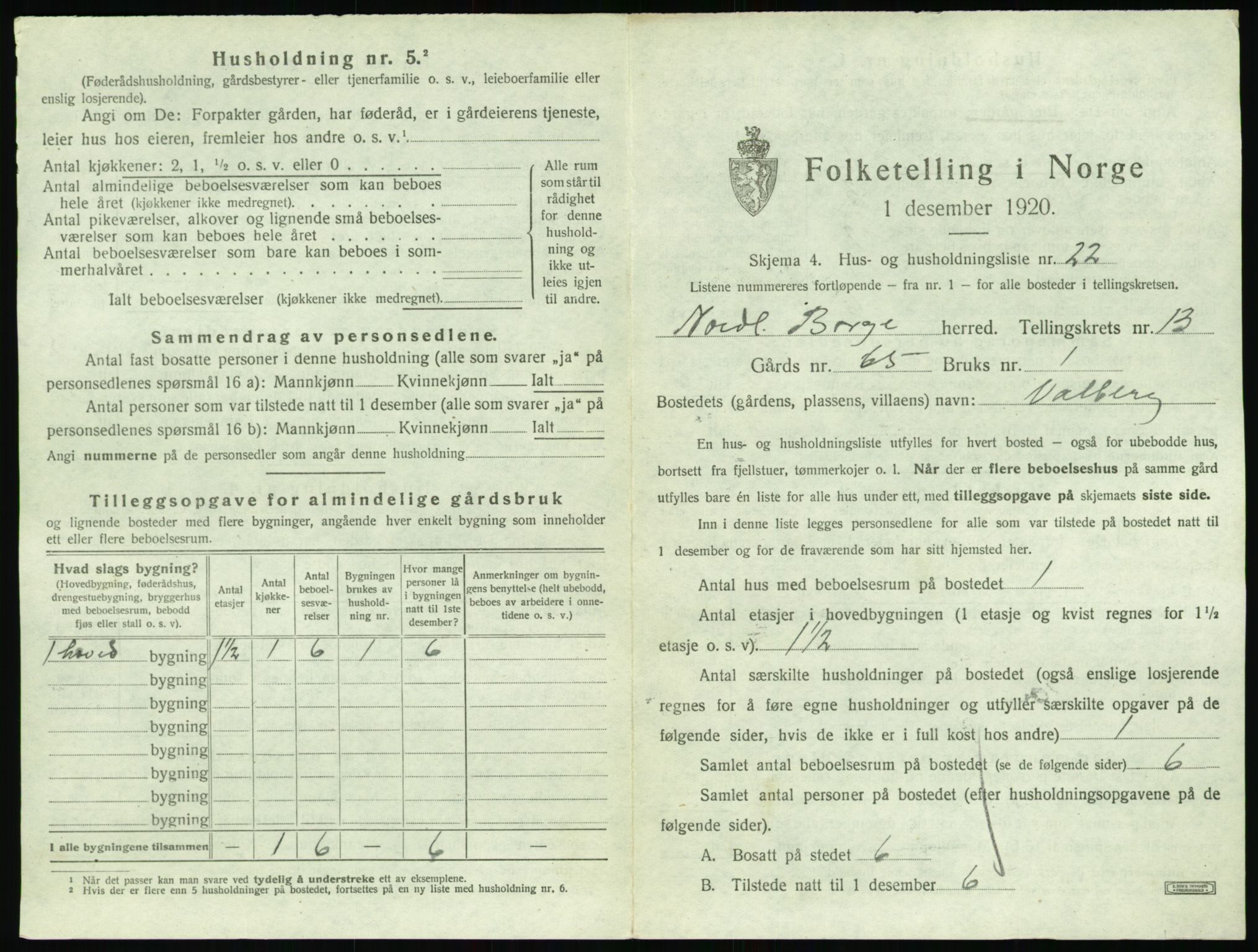 SAT, 1920 census for Borge, 1920, p. 1461